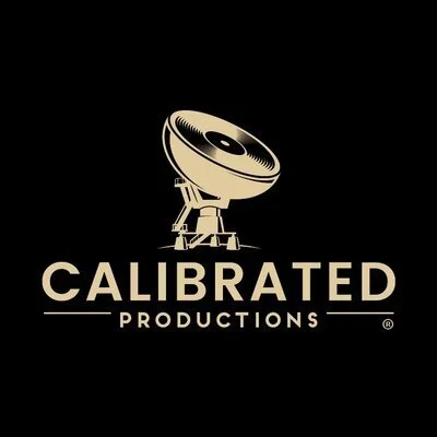 Logo of Calibrated Productions featuring a stylized satellite dish and text