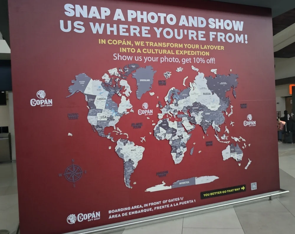 Cop&aacute;n world map mural at Palmerola Airport