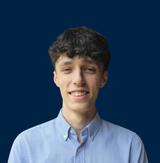 Solid navy blue background with no visible objects or details.