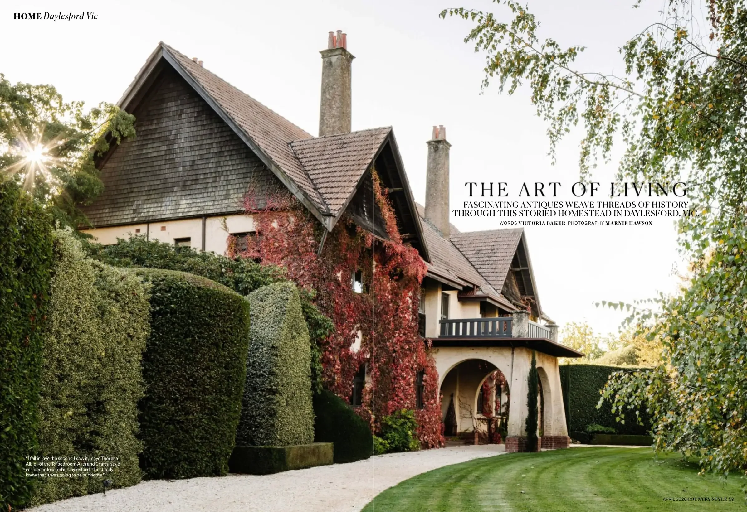 Country Style spread titled The Art of Living on Wombat Park