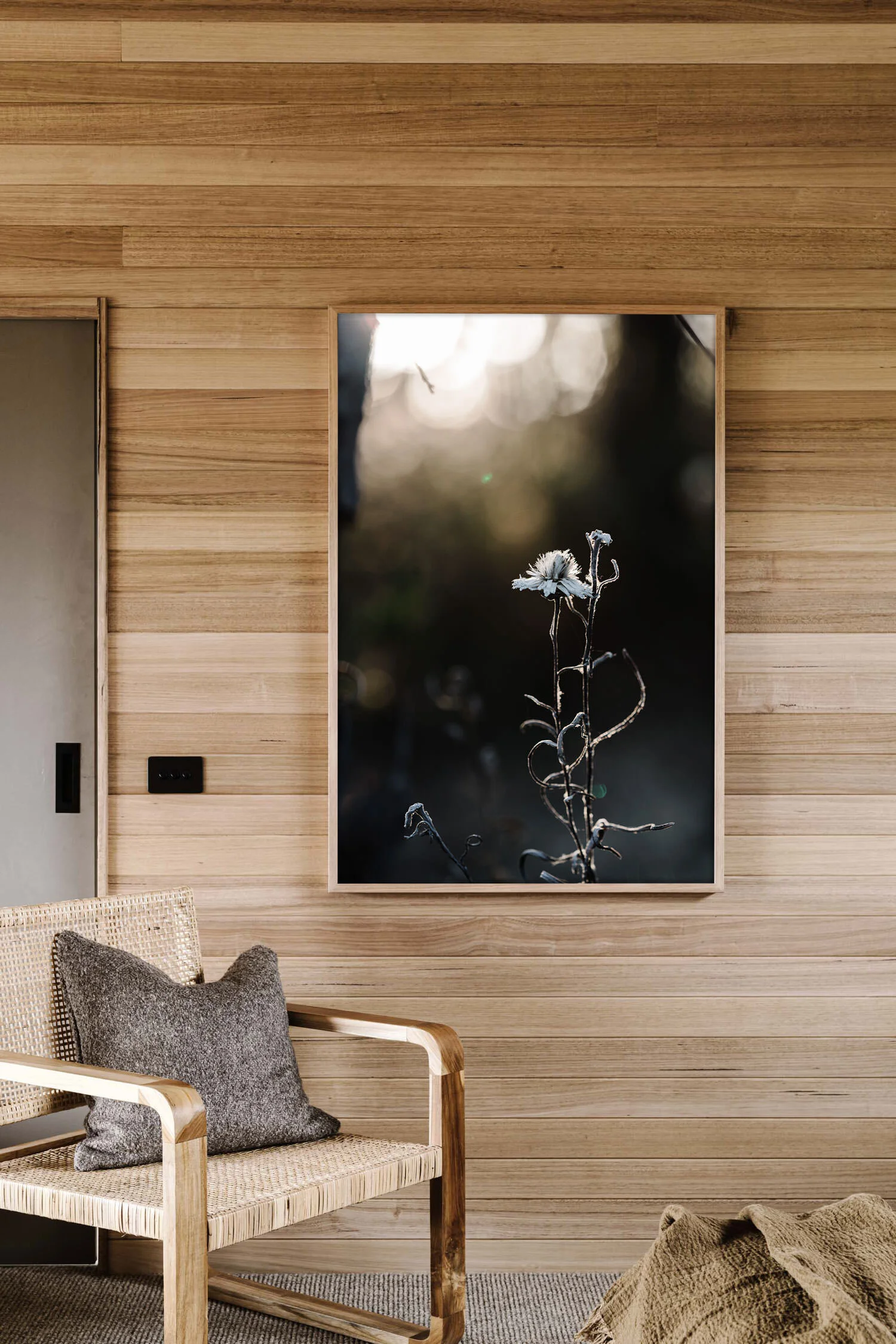 Aldinga Scrubland print in a timber-lined room