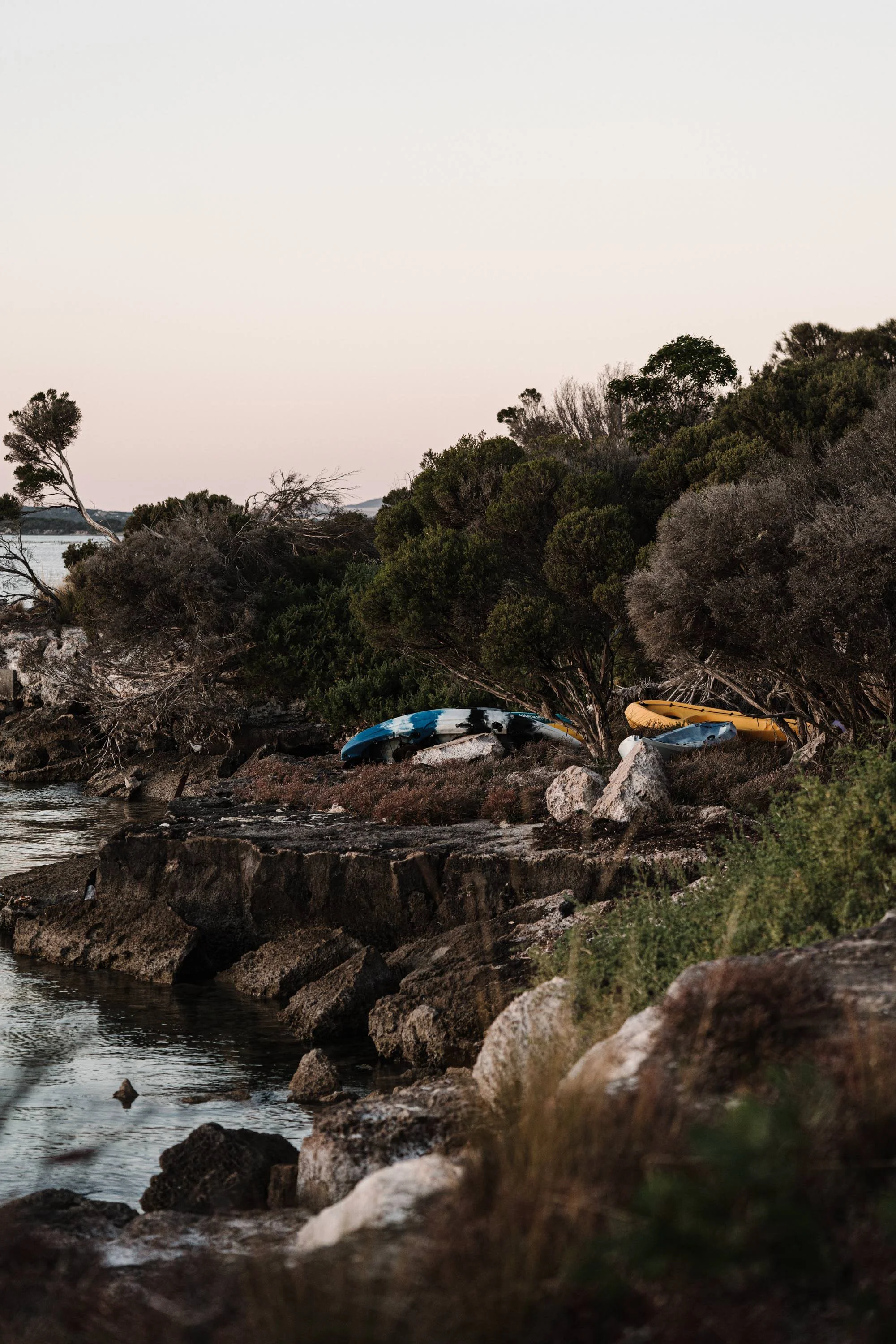 Boulders and coastal scrub at Coffin Bay at dusk, fine art photograph