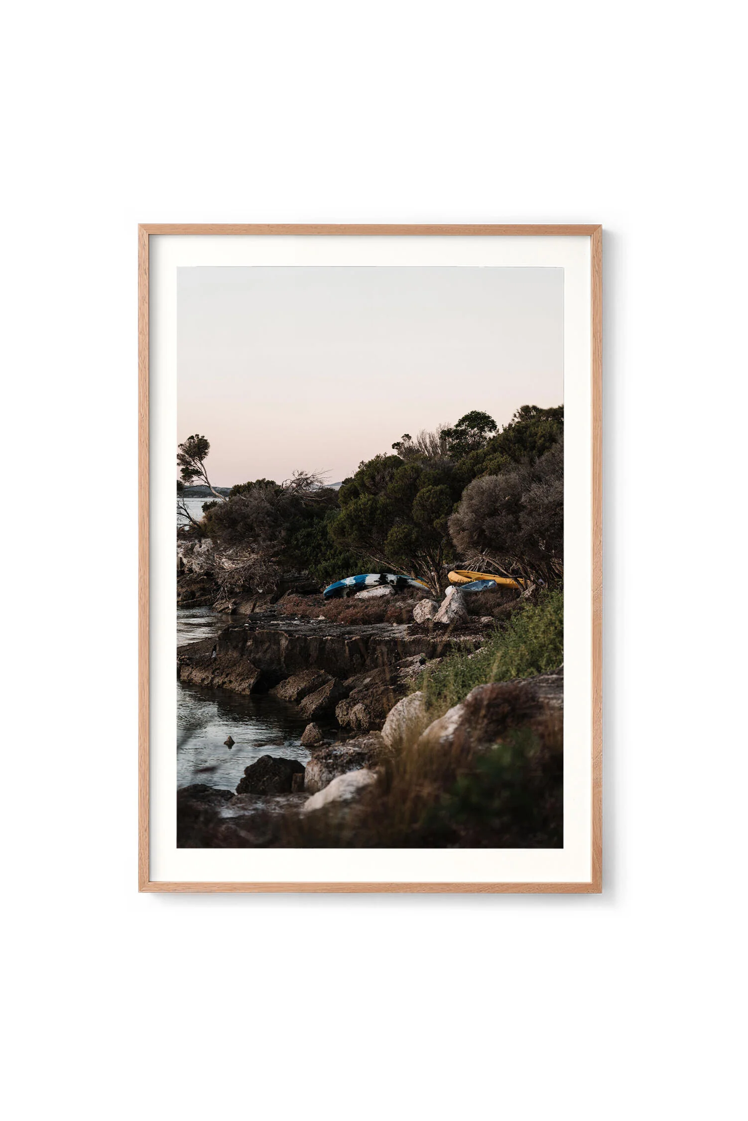 Overturned in Coffin Bay print in an oak frame