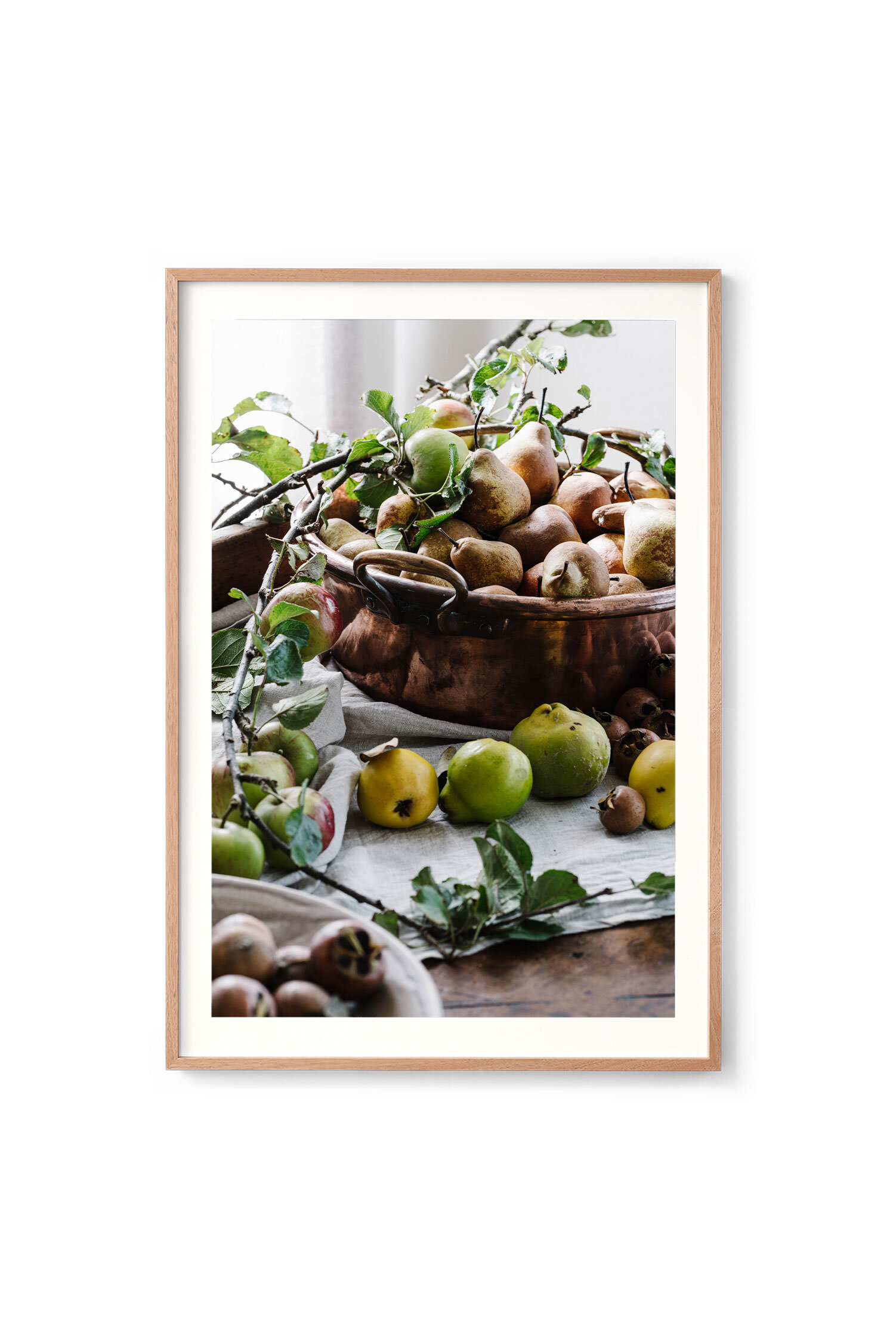 A Glut of Autumn Produce print in an oak frame