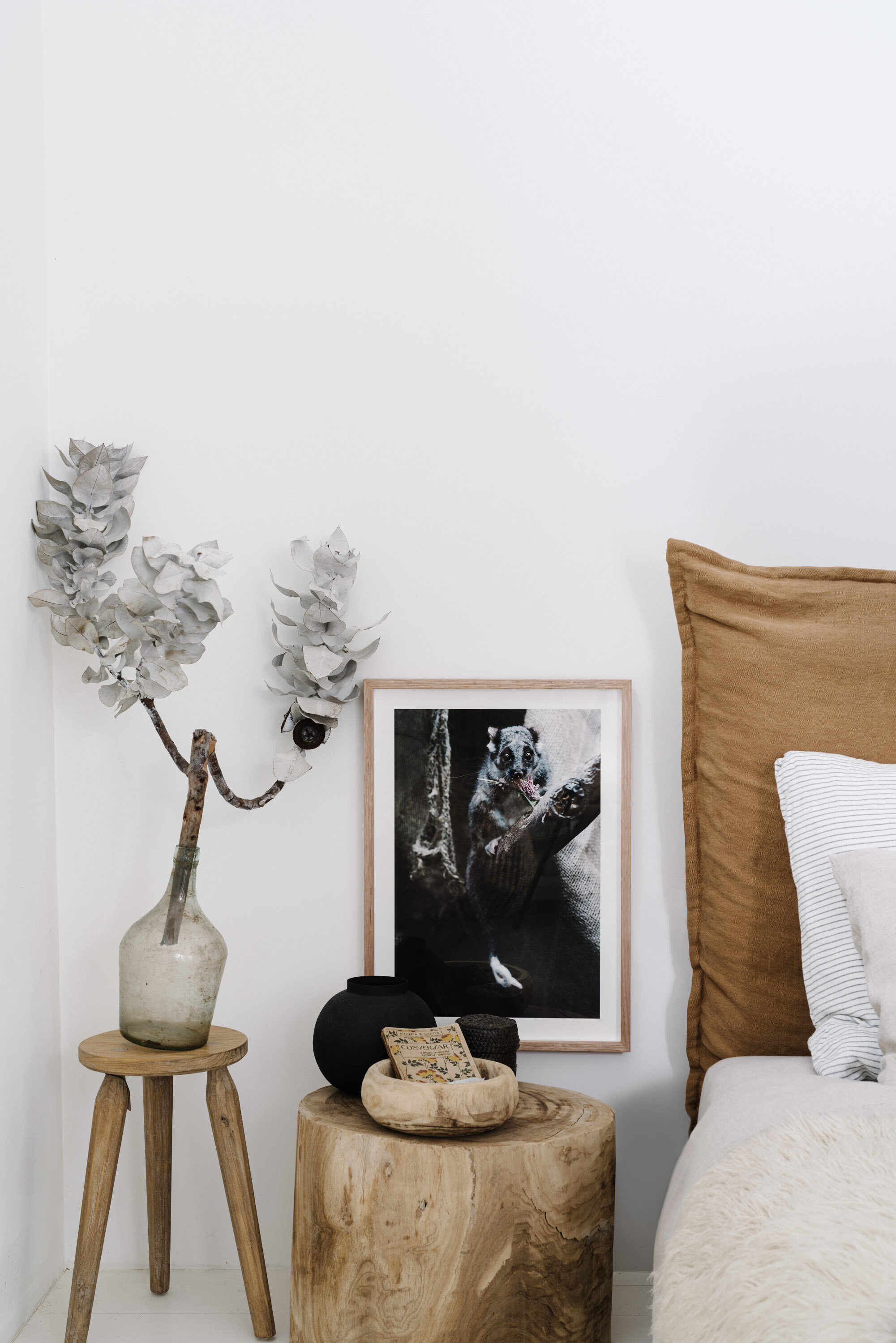 Cliffy the possum print on a bedside table