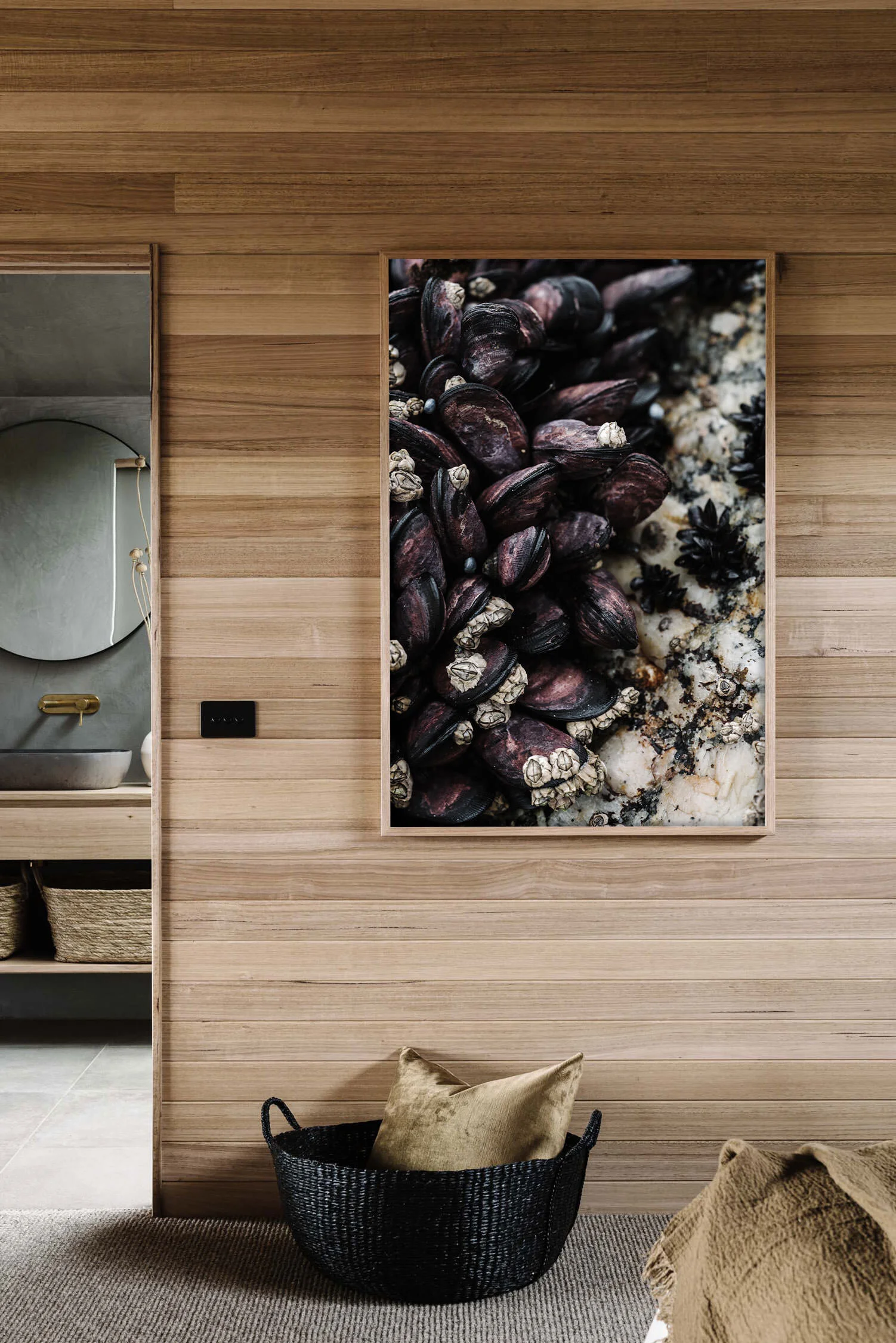 Very Shellfish print in a timber-lined room