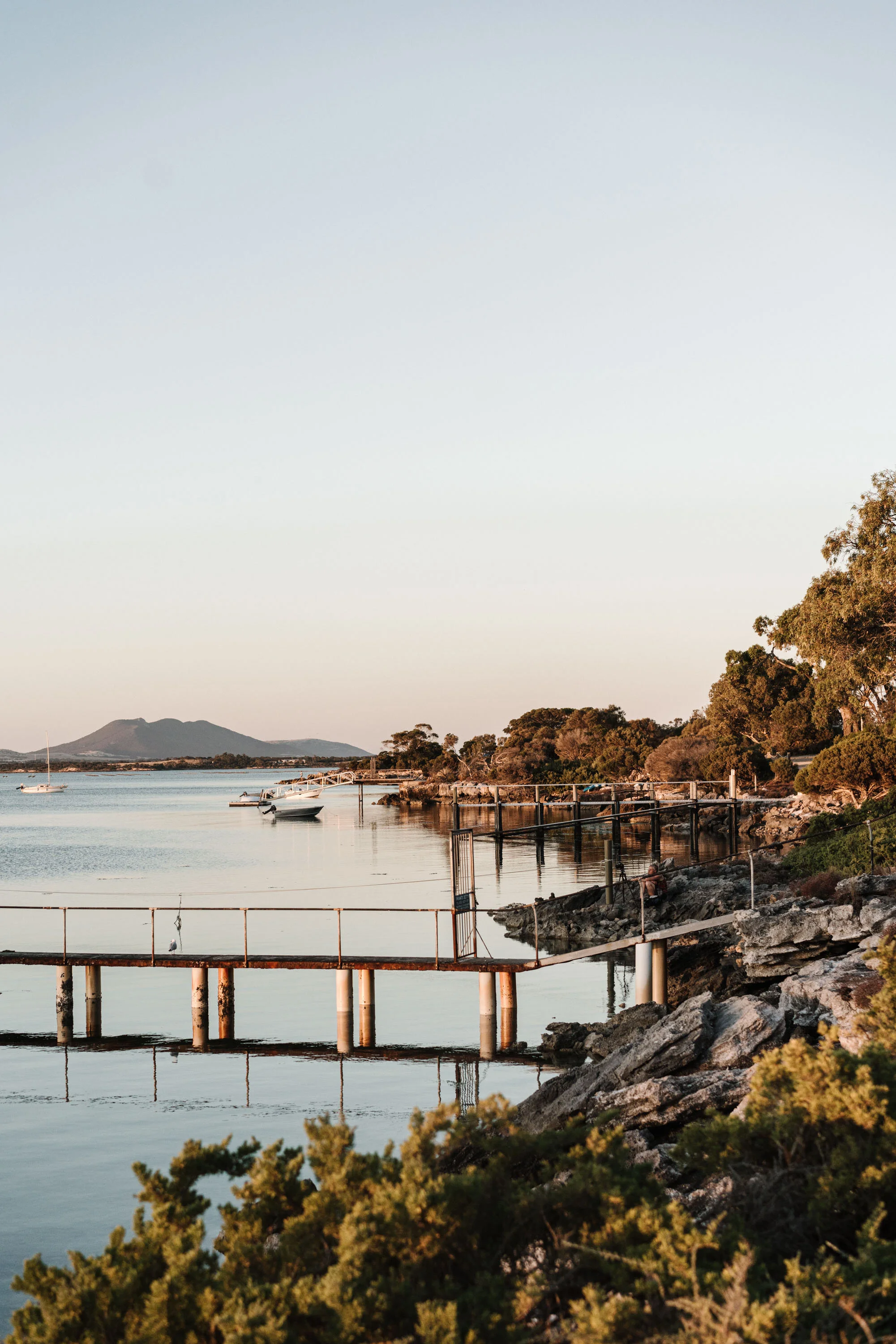 Calm water and a jetty at Coffin Bay at dusk, fine art photograph