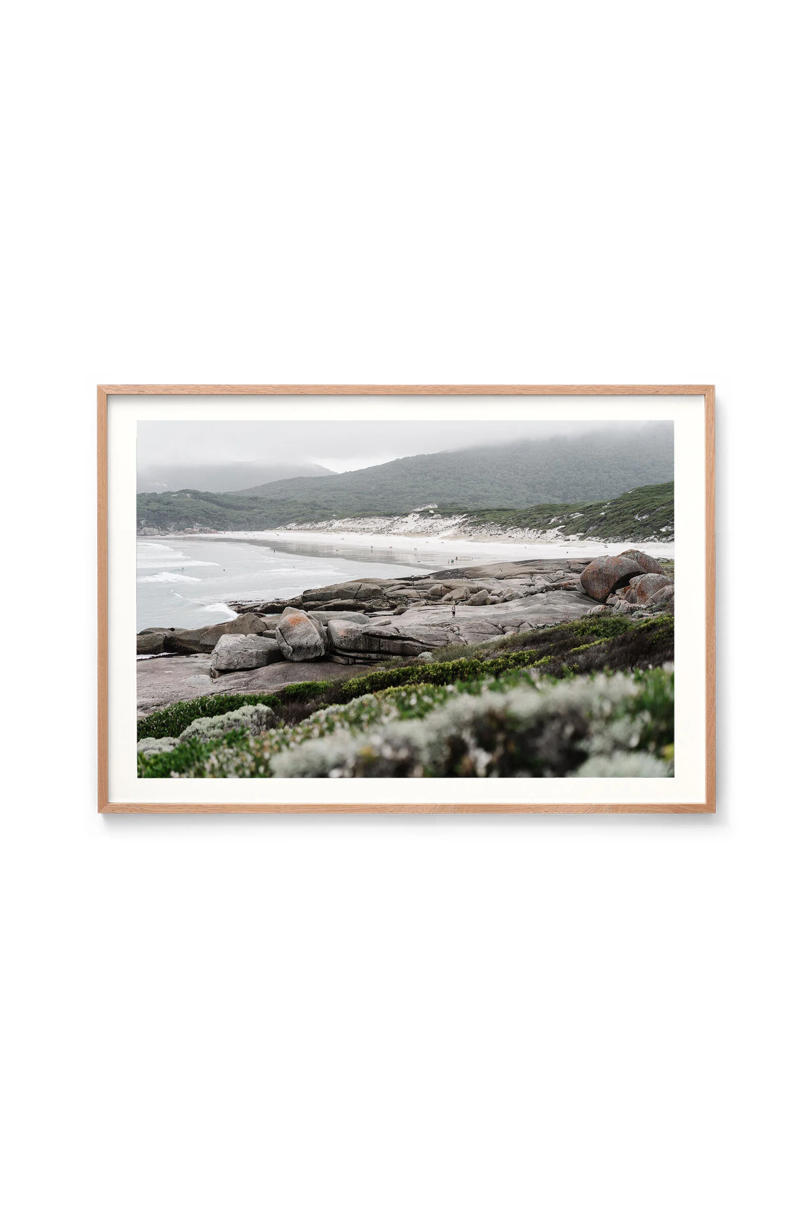 Squeaky Beach print in an oak frame, landscape orientation