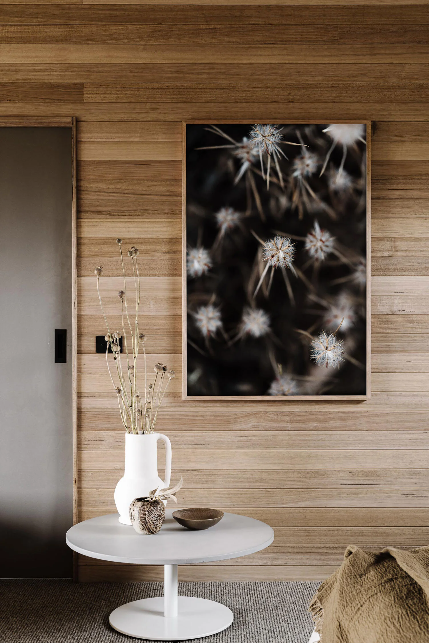 A Floral Starburst print in a timber-lined room