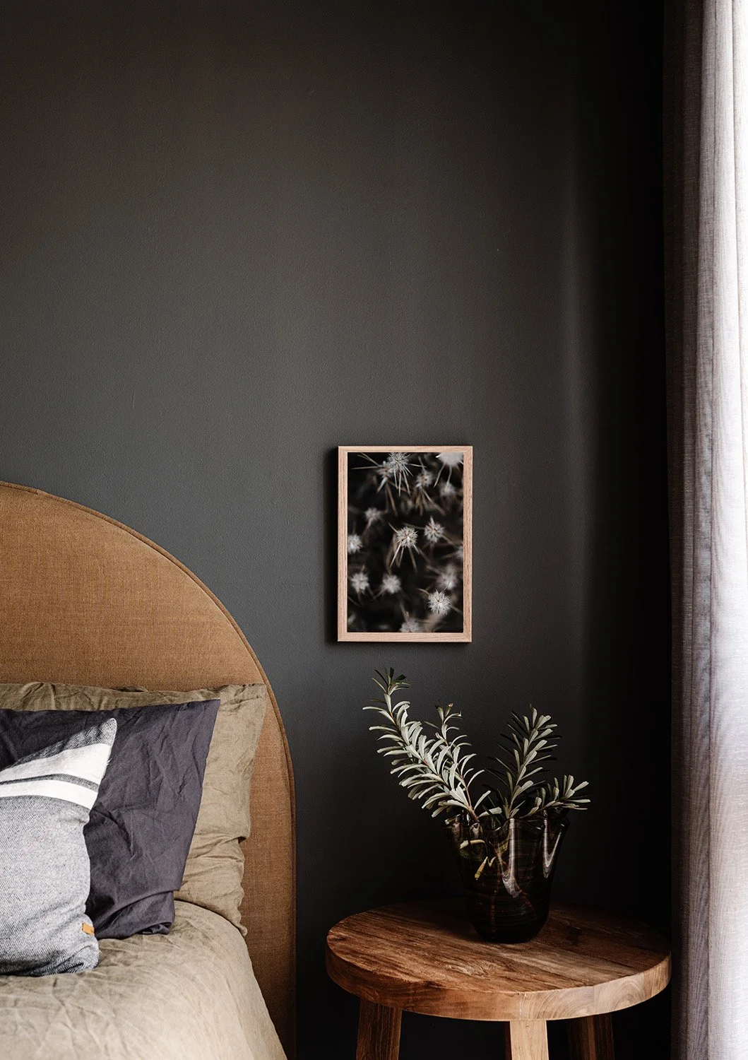A Floral Starburst print above a bedside table