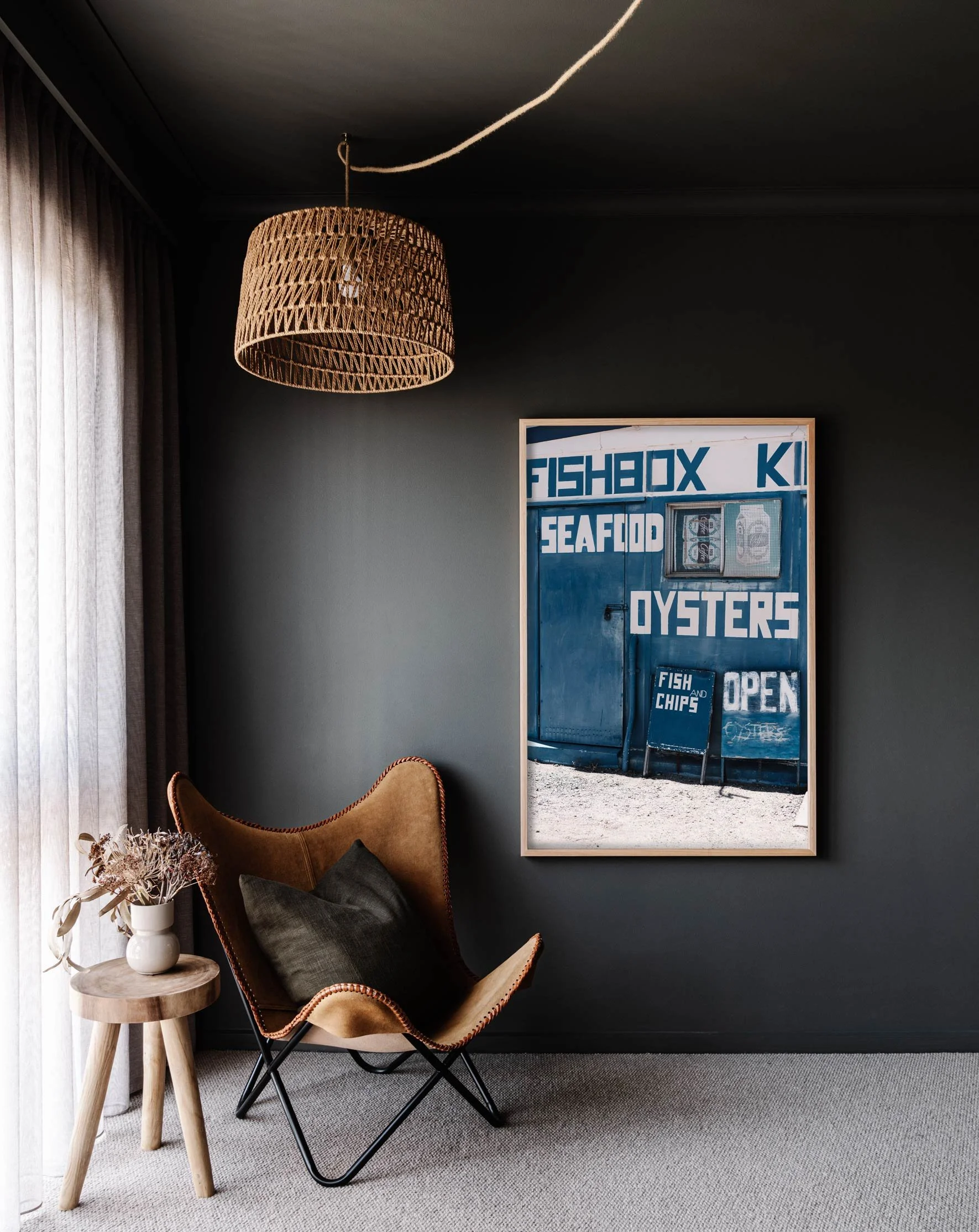 Framed wall print of a seafood kiosk by Marnie Hawson