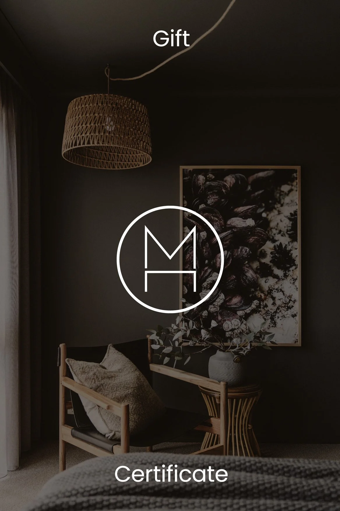 Marnie Hawson gift certificate card with the MH monogram