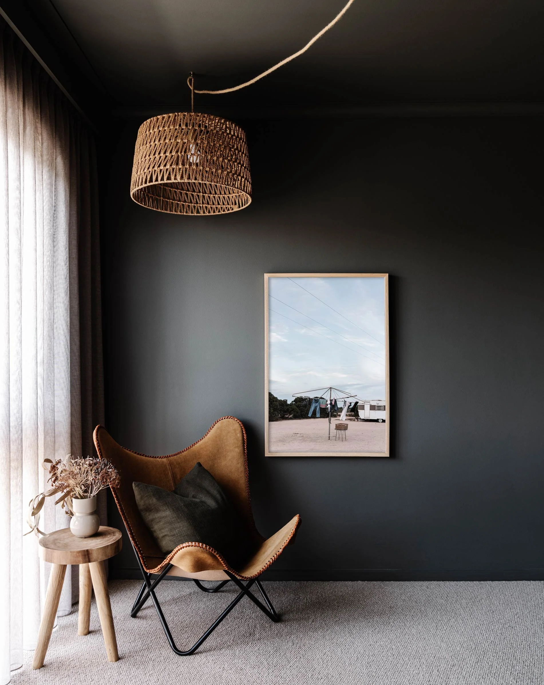 Framed wall print of a hills hoist in Lucky Bay, South Australia by Marnie Hawson