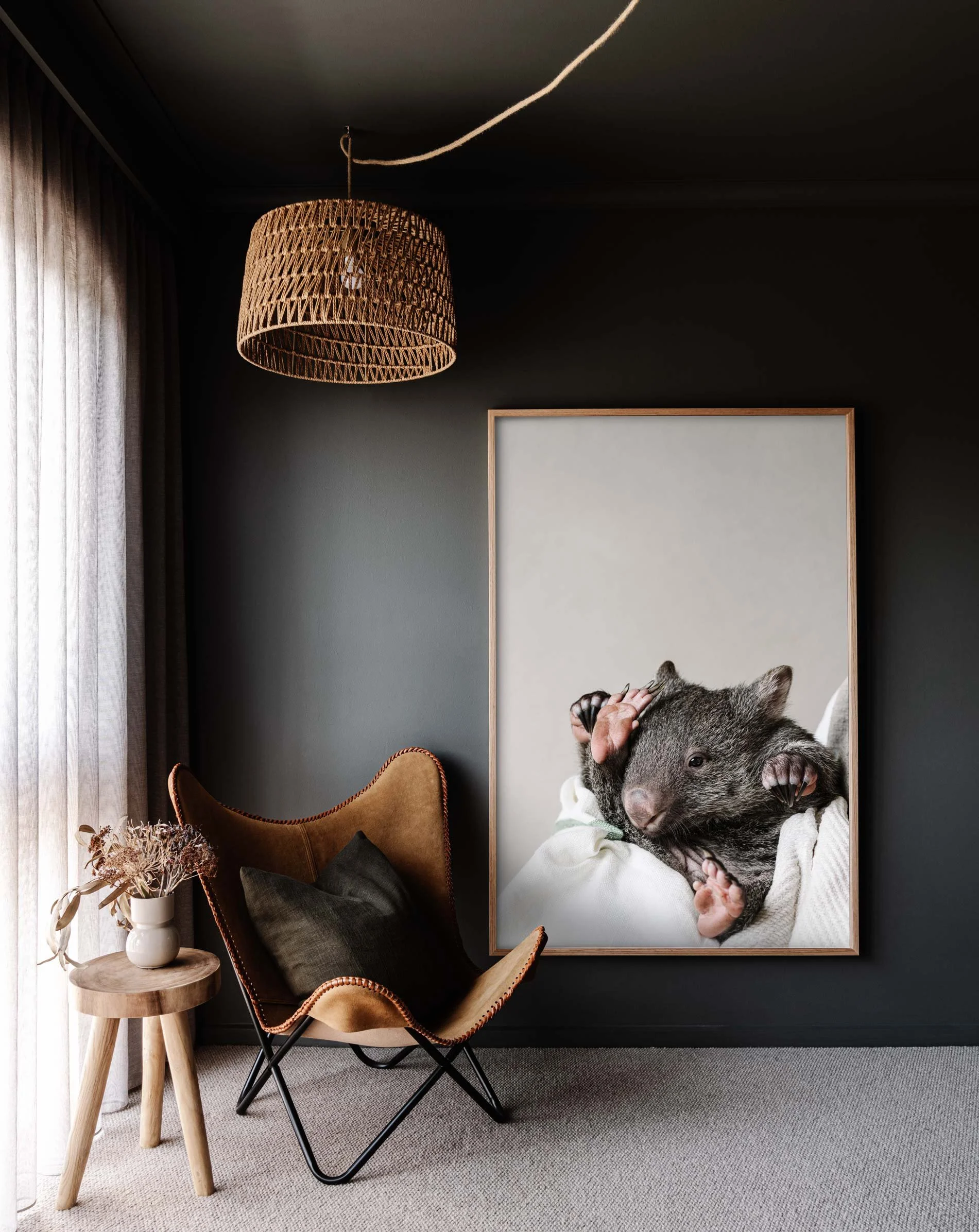 Framed wall print of Kate the Wombat for Prints for Wildlife by Marnie Hawson