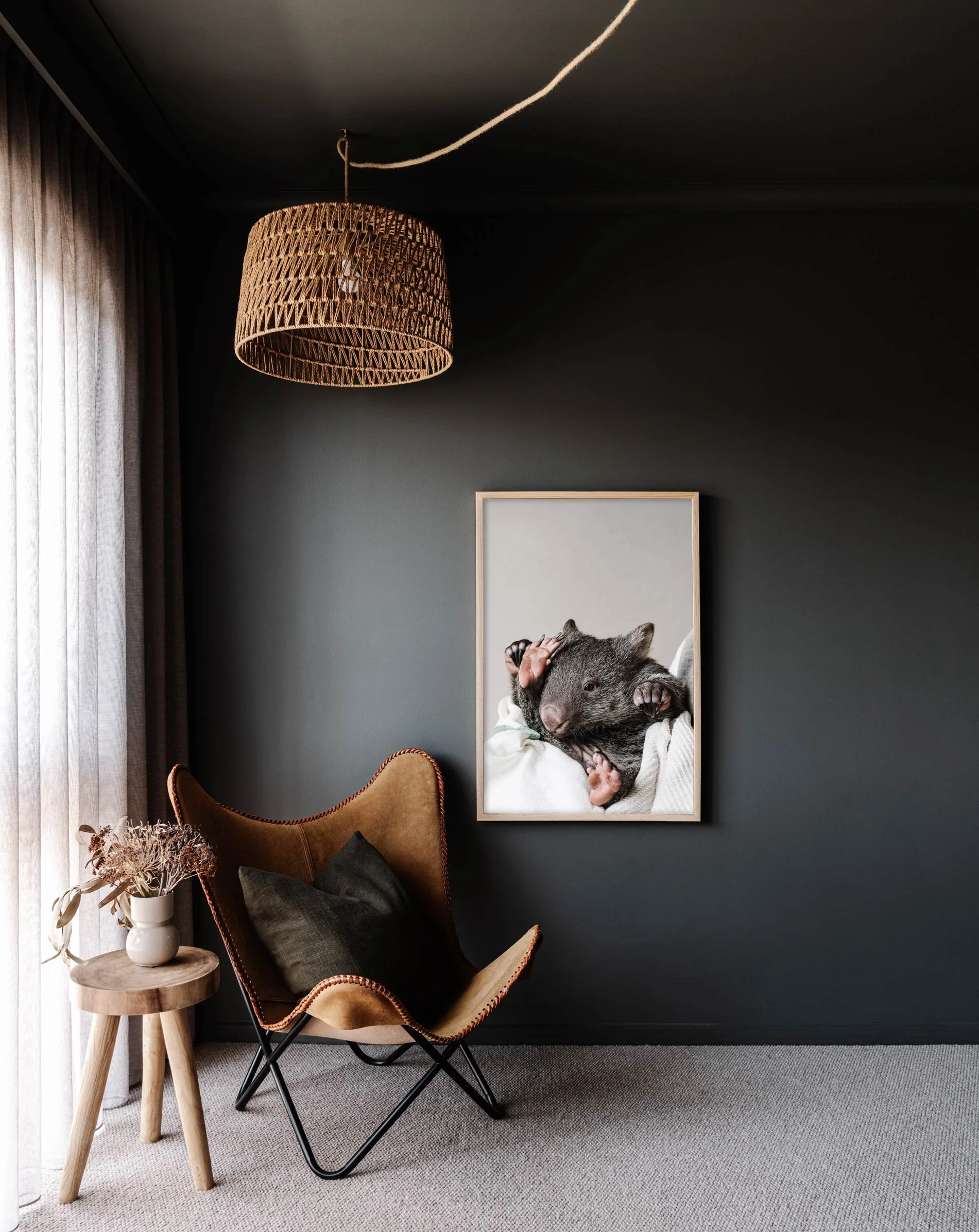 Framed wall print of Kate the Wombat for Prints for Wildlife by Marnie Hawson