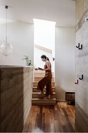 Marnie Hawson on a shoot inside a Sanctum Homes house