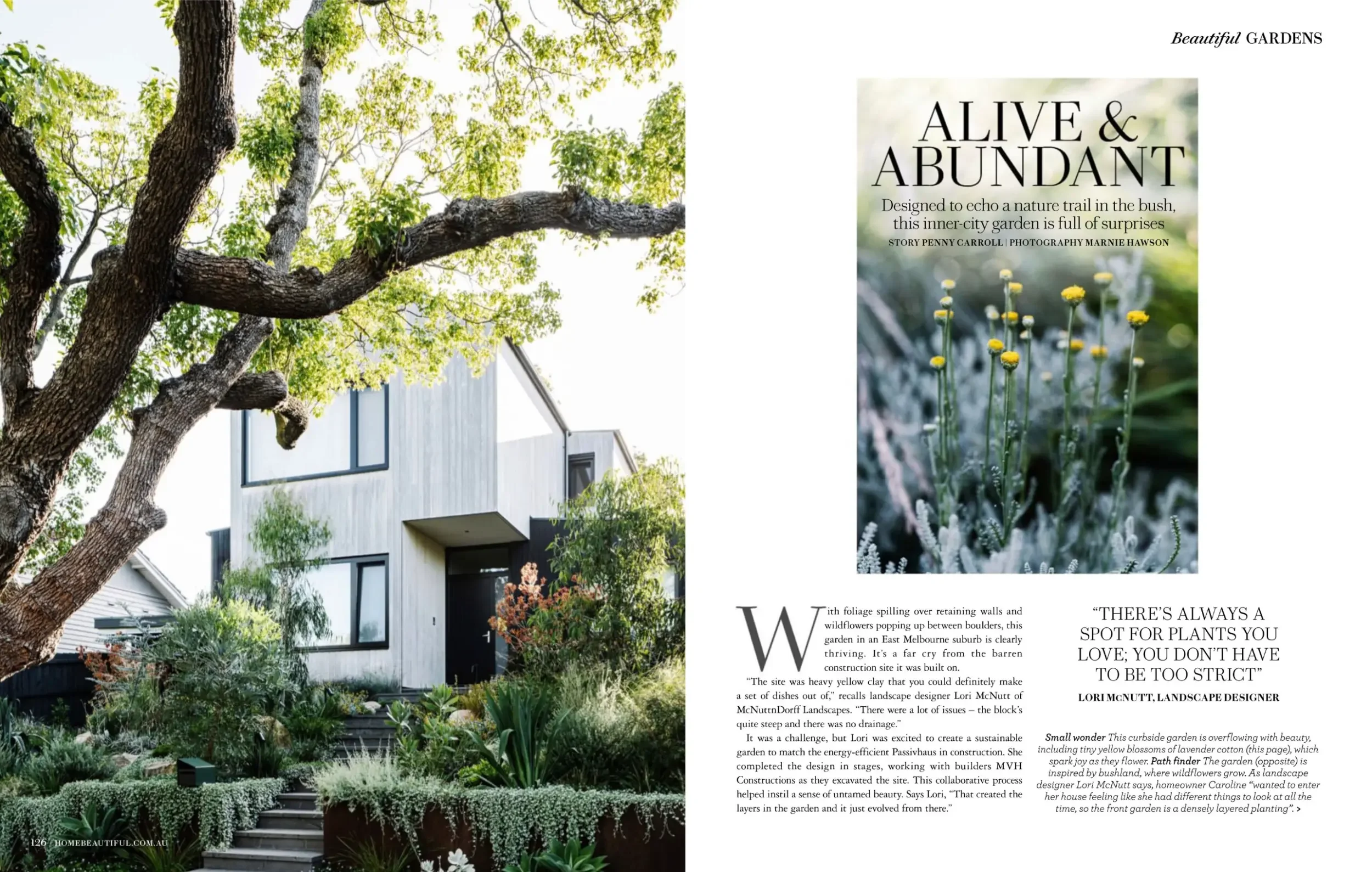 Home Beautiful spread titled Alive and Abundant on the Surrey Hills Passivhaus garden