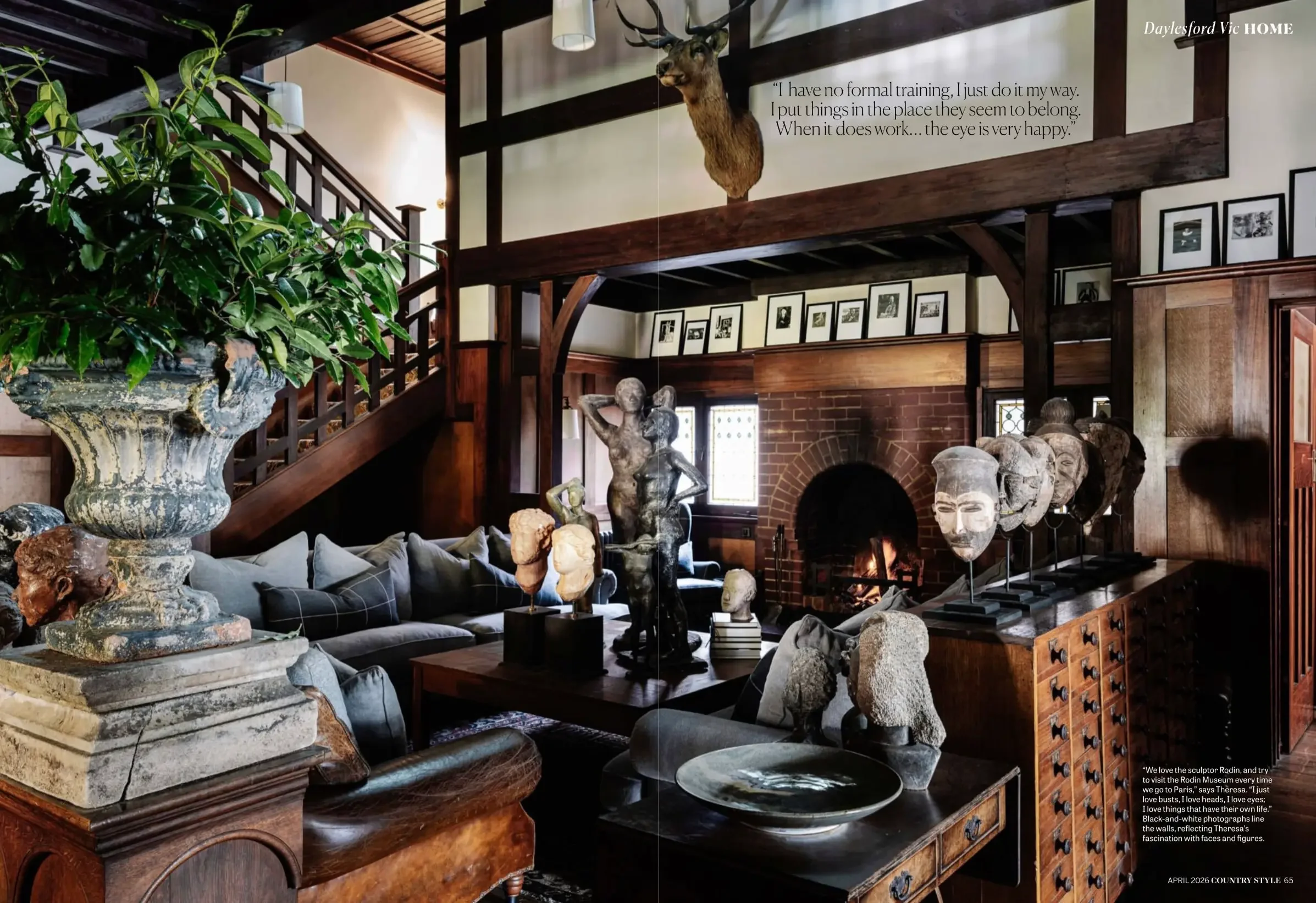 Country Style spread showing the Wombat Park timber hall and staircase