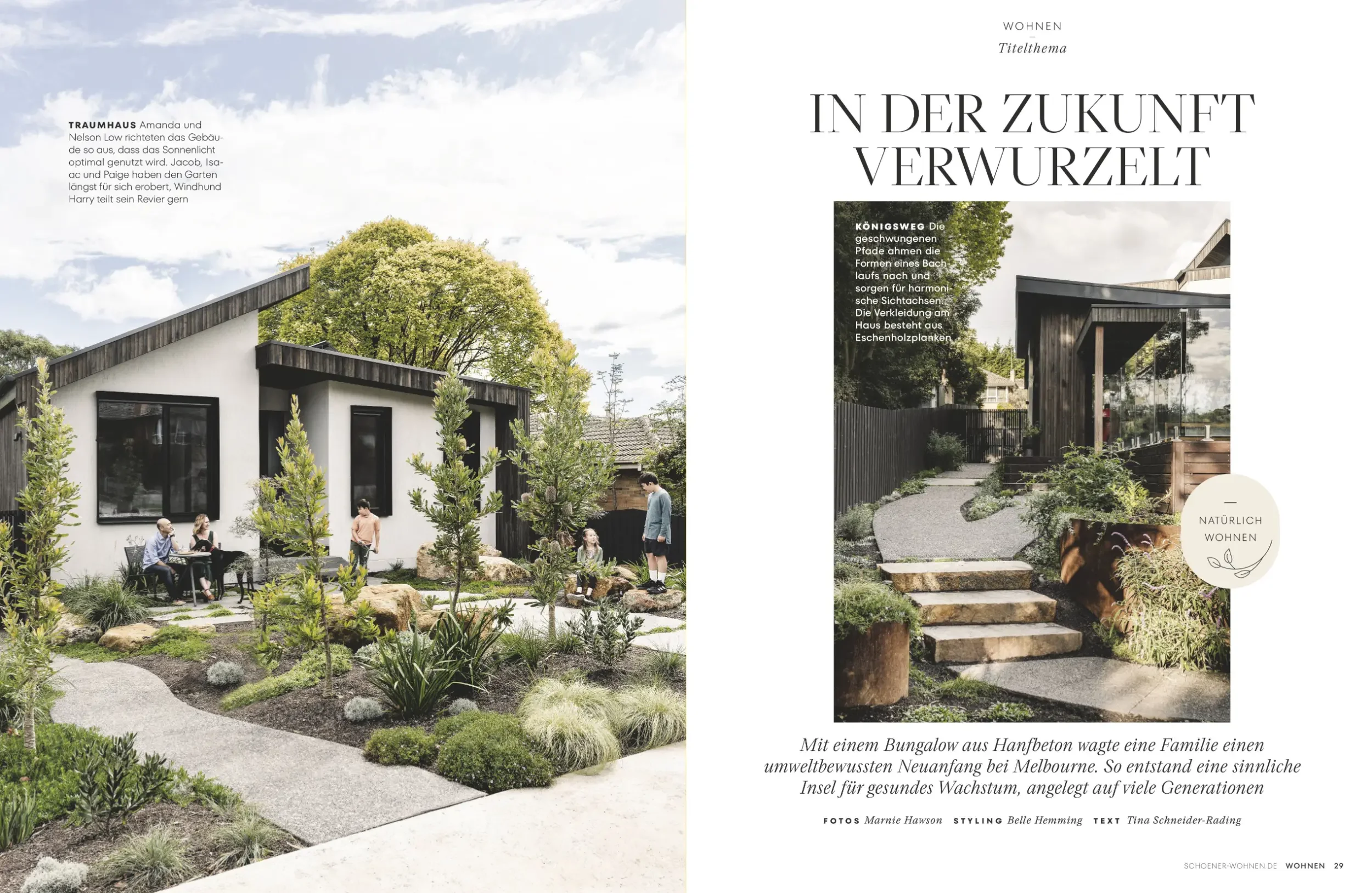 Schöner Wohnen spread on the Binowee Hemphaus garden and entry