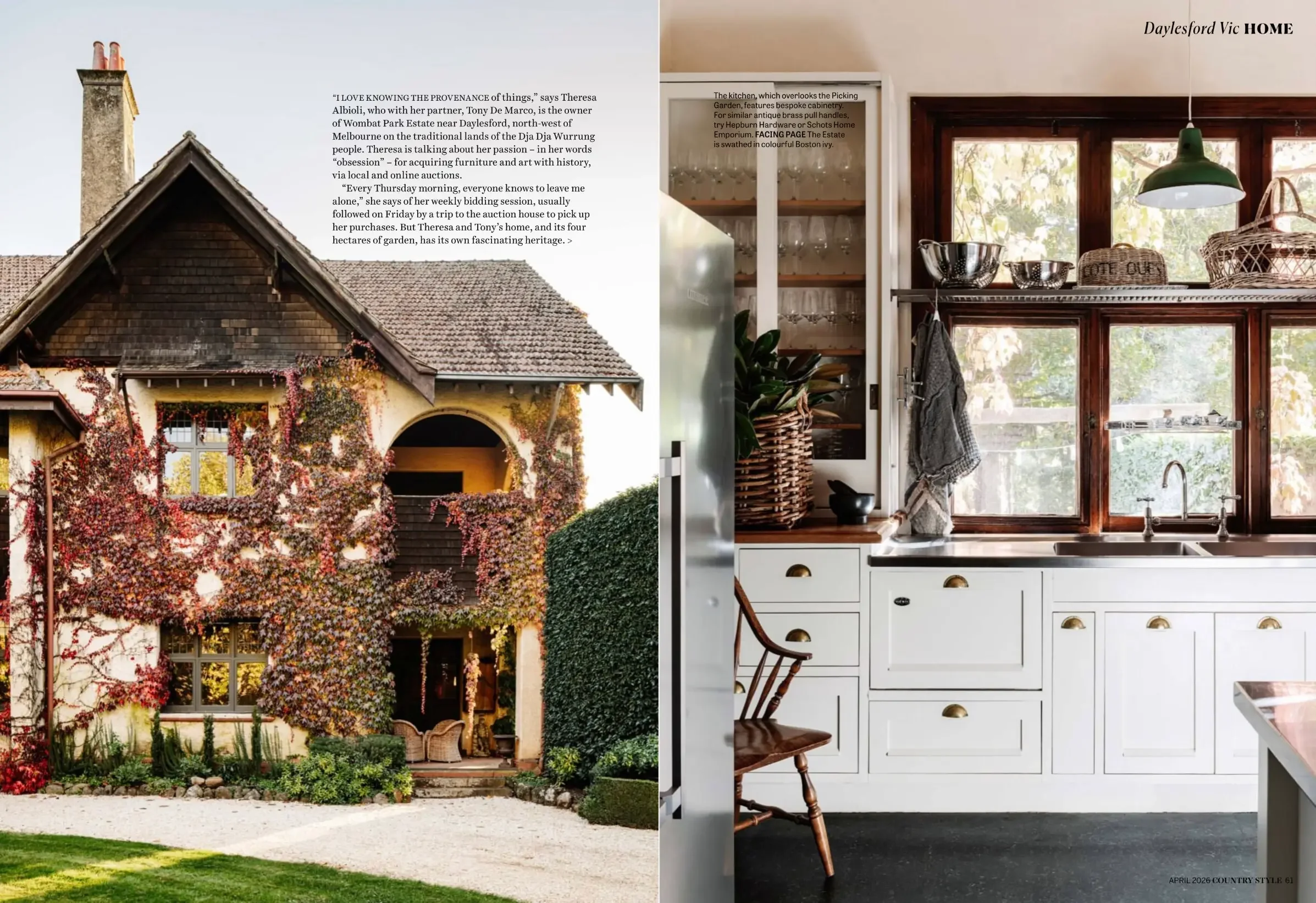 Country Style spread showing the Wombat Park facade and kitchen