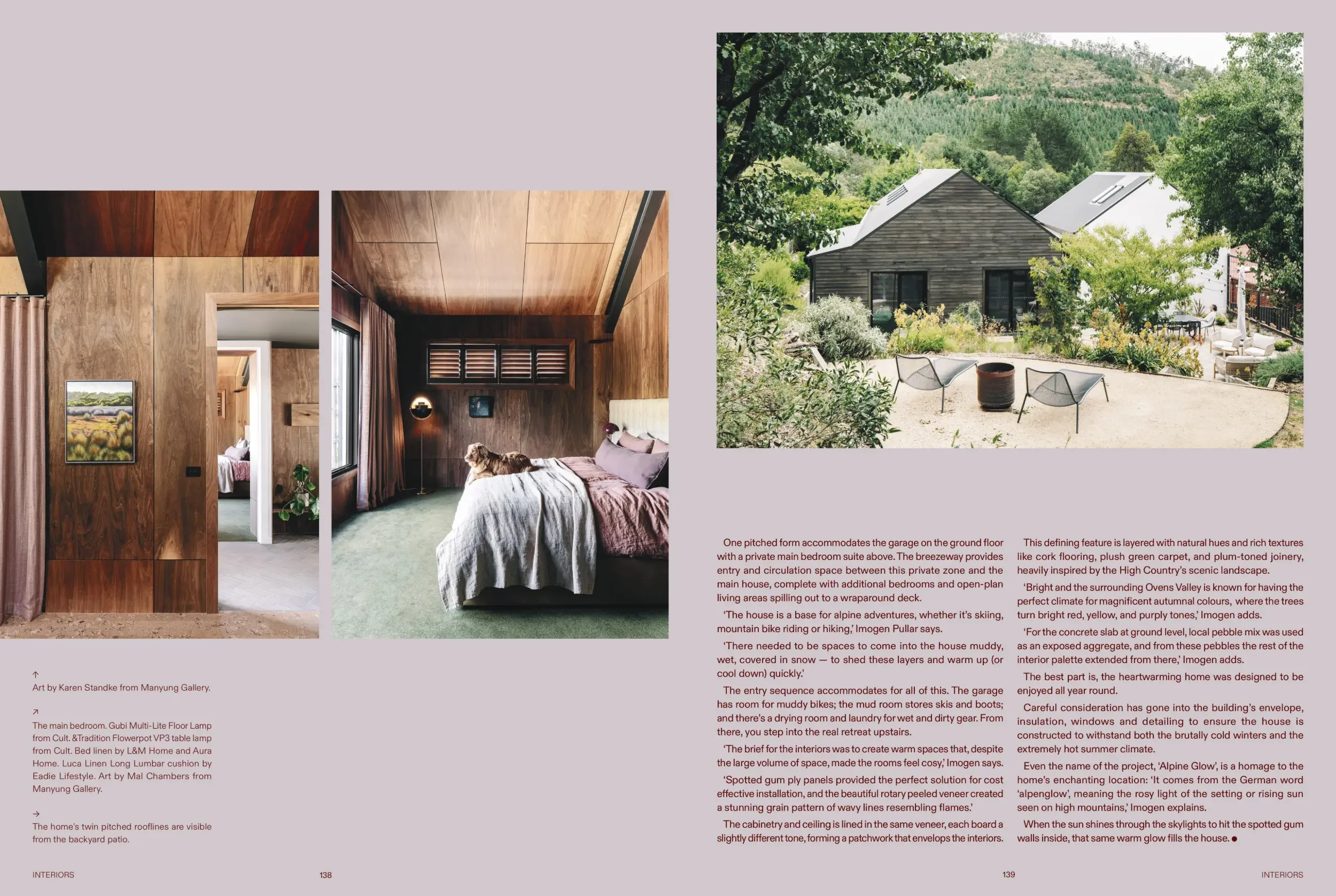The Design Files spread showing Alpine Glow bedrooms and exterior