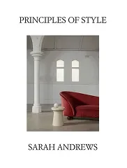 Principles of Style book cover, minimal white room with red armchair
