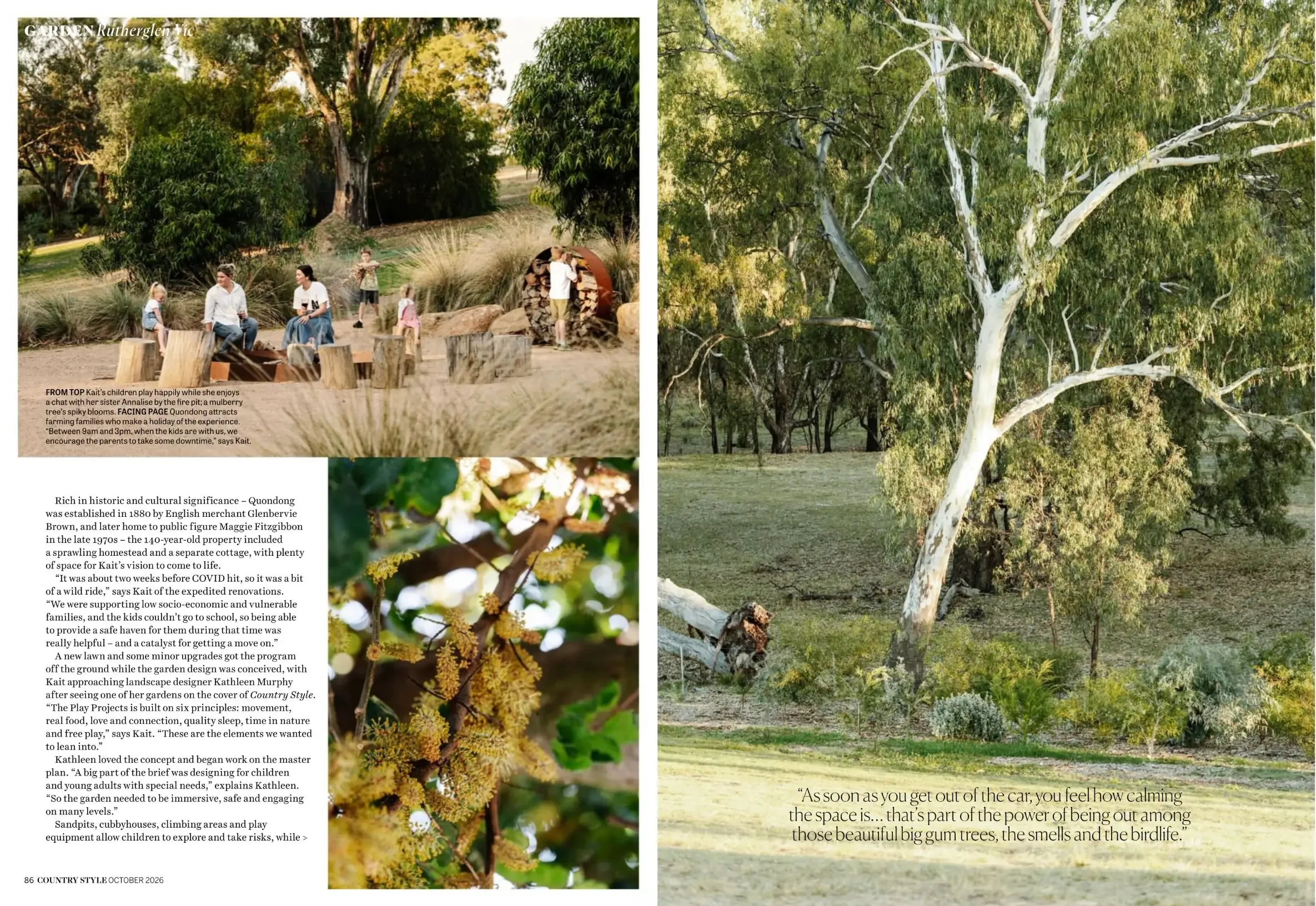Country Style spread showing the Quondong bushland garden