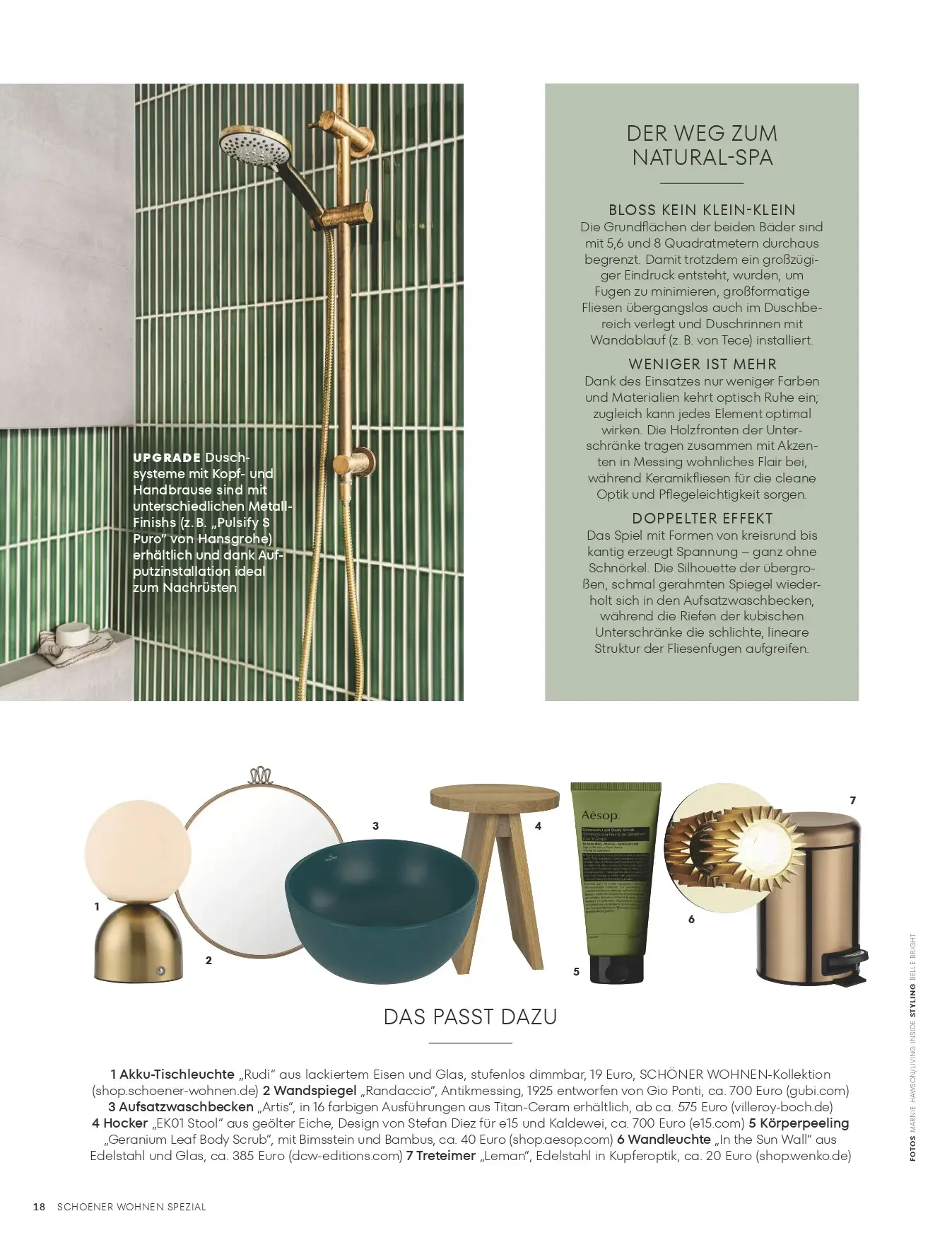Schöner Wohnen page showing a Silvertop House bathroom and fittings