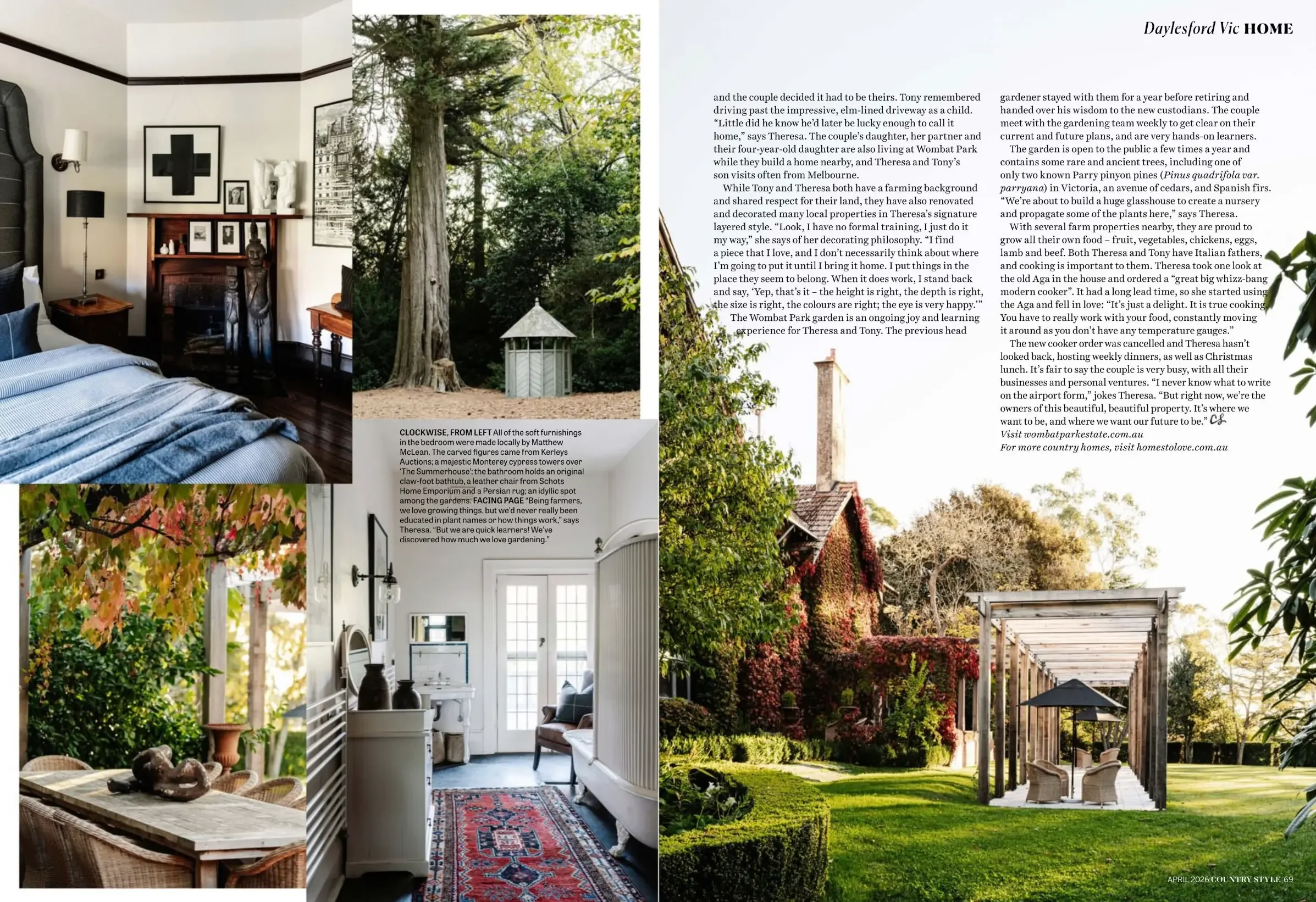 Country Style spread showing Wombat Park interiors and garden