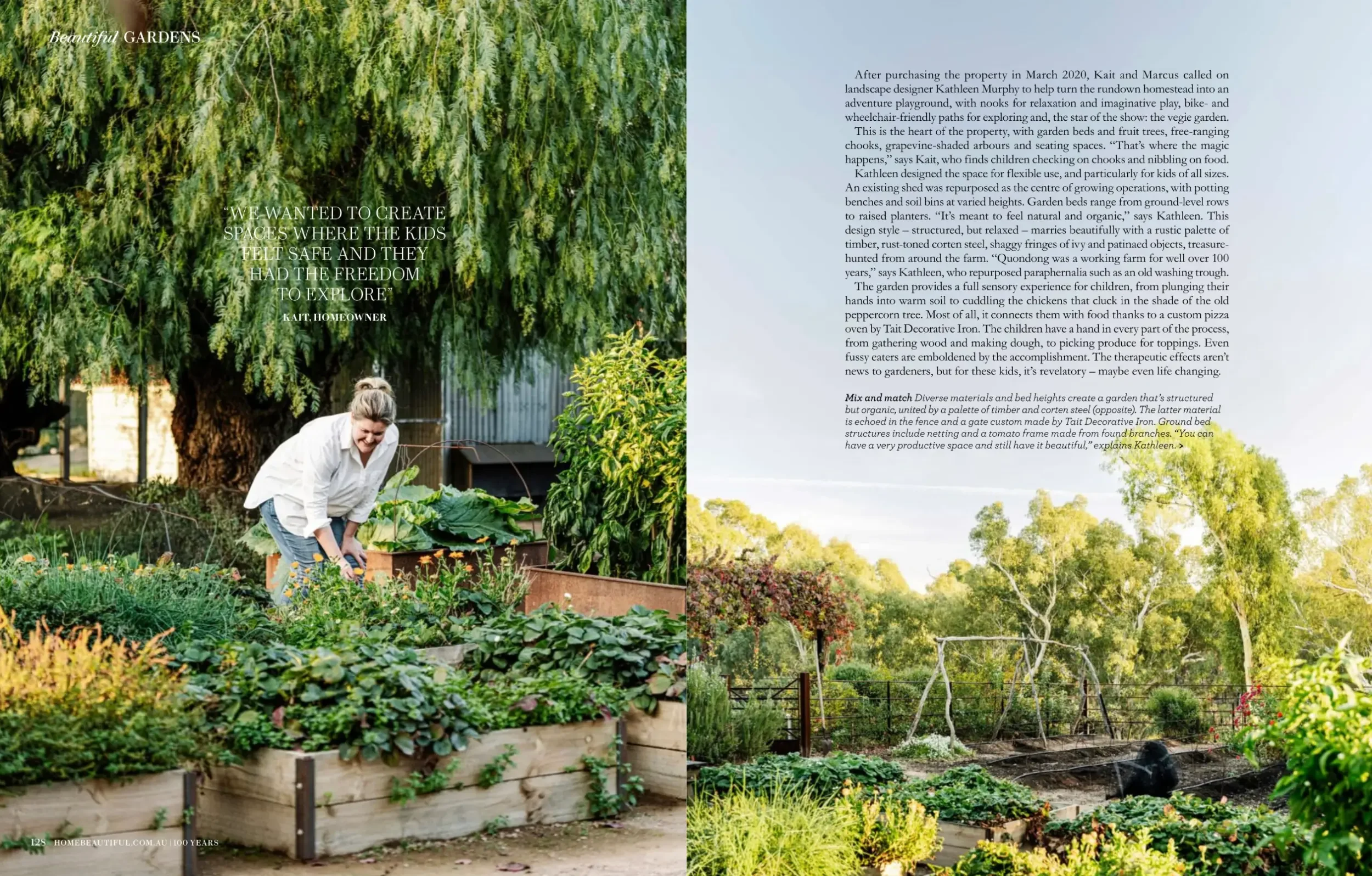 Home Beautiful spread showing raised garden beds at Quondong
