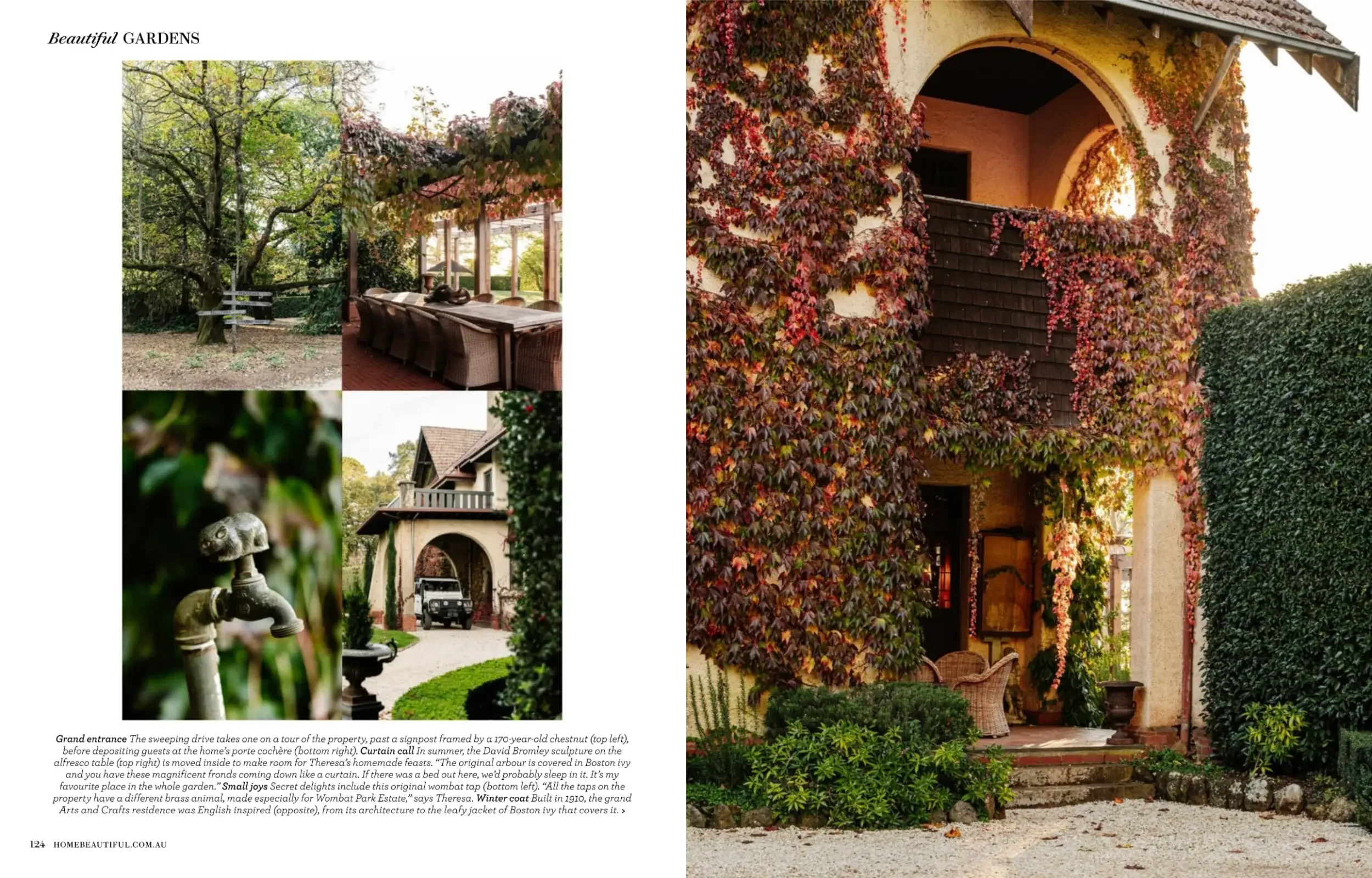 Home Beautiful spread showing Wombat Park garden rooms and the house