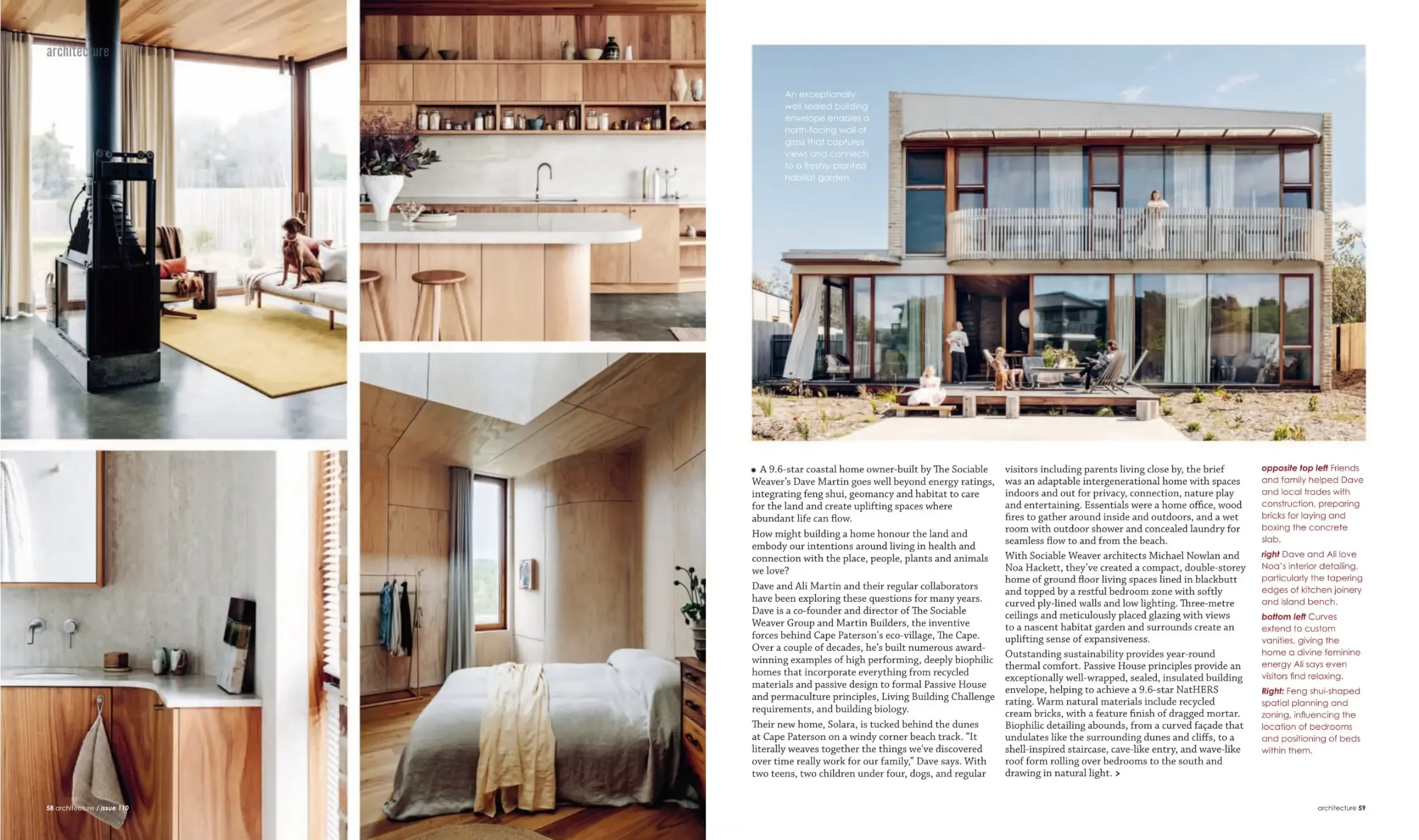 Green magazine spread showing Solara interiors and exterior