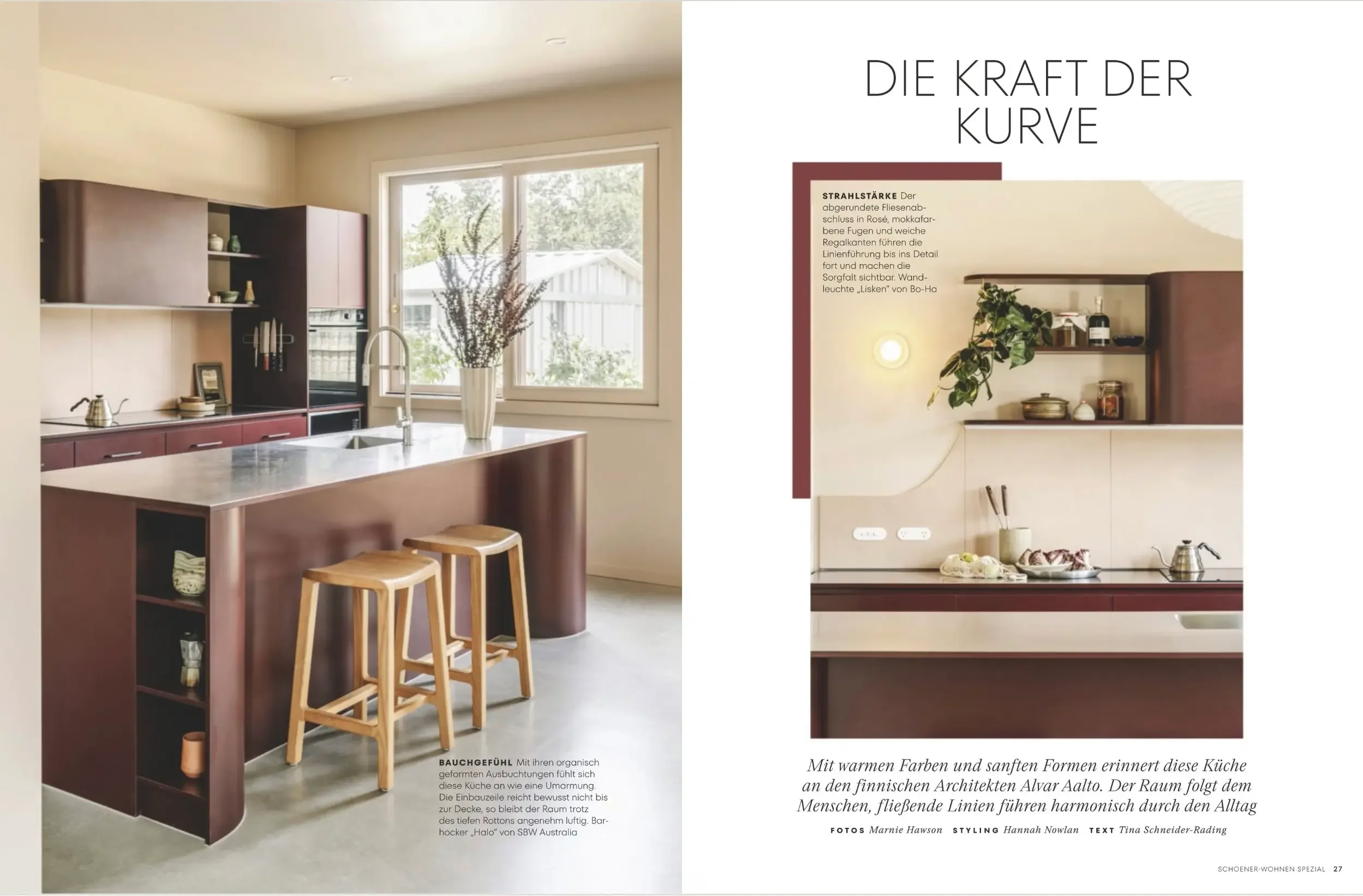 Schöner Wohnen kitchen special spread showing a red kitchen island
