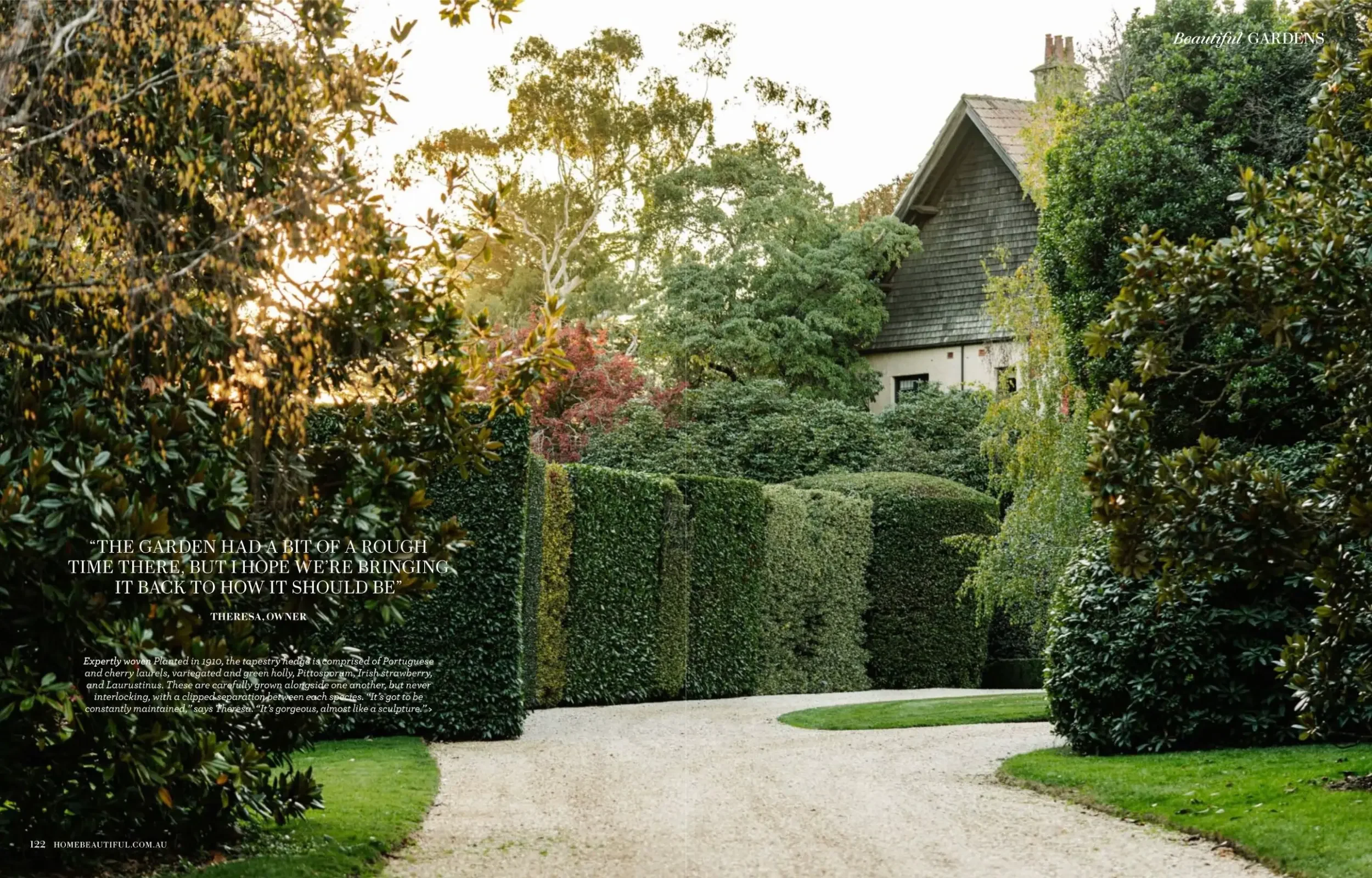 Home Beautiful spread showing the Wombat Park driveway and hedges