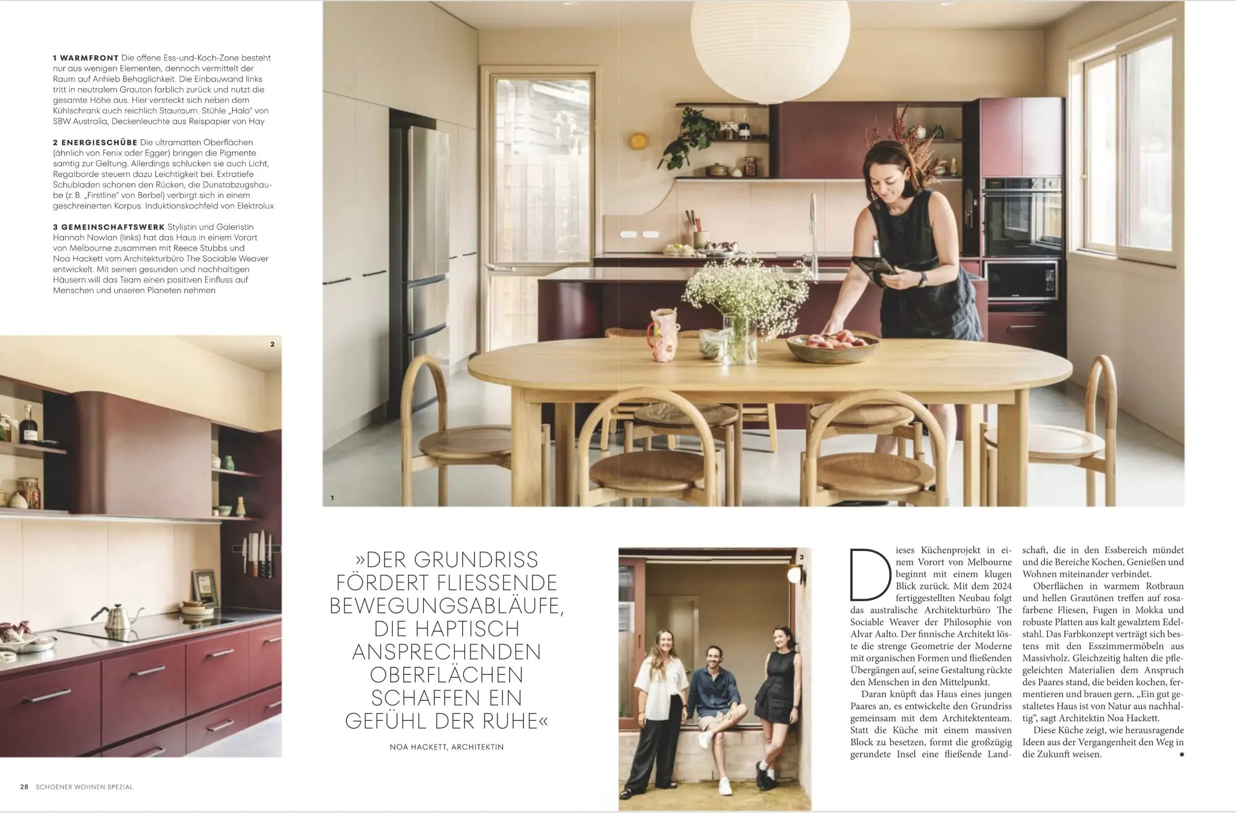 Schöner Wohnen kitchen special spread with a timber kitchen and dining table