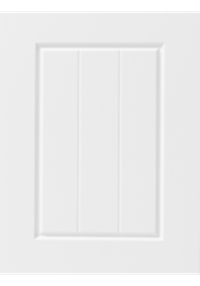 Close-up of a white 2pac, paneled door with a Homestead design