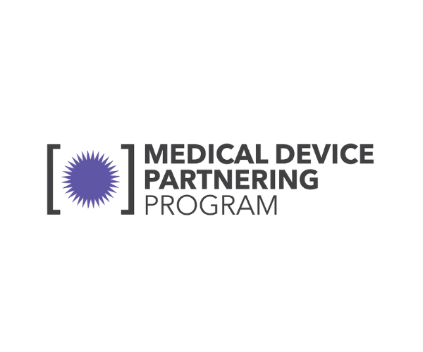 Logo of the Medical Device Partnering Program with a purple sunburst icon and black text.