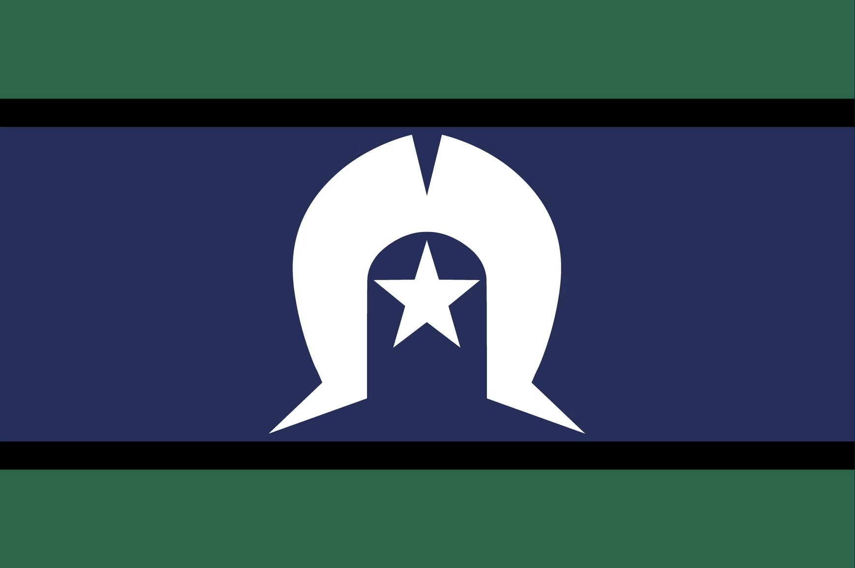 A stylized flag design with a dark blue central stripe containing a white silhouette of a police officer's badge with a star inside, flanked by black and green stripes on the top and bottom.
