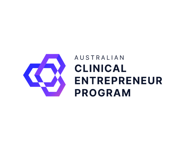 Logo for the Australian Clinical Entrepreneur Program featuring three connected hexagons in shades of purple and black text.