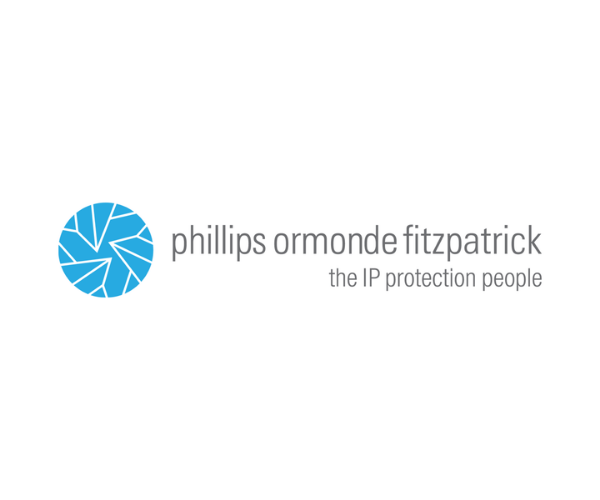 Logo of Phillips Ormonde Fitzpatrick with blue circular icon and gray text that reads 'phillips ormonde fitzpatrick' and 'the IP protection people'.