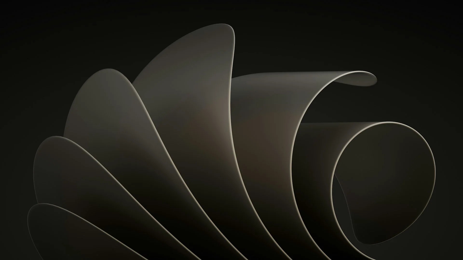 Abstract image of smoothly curved, overlapping white shapes against a black background.