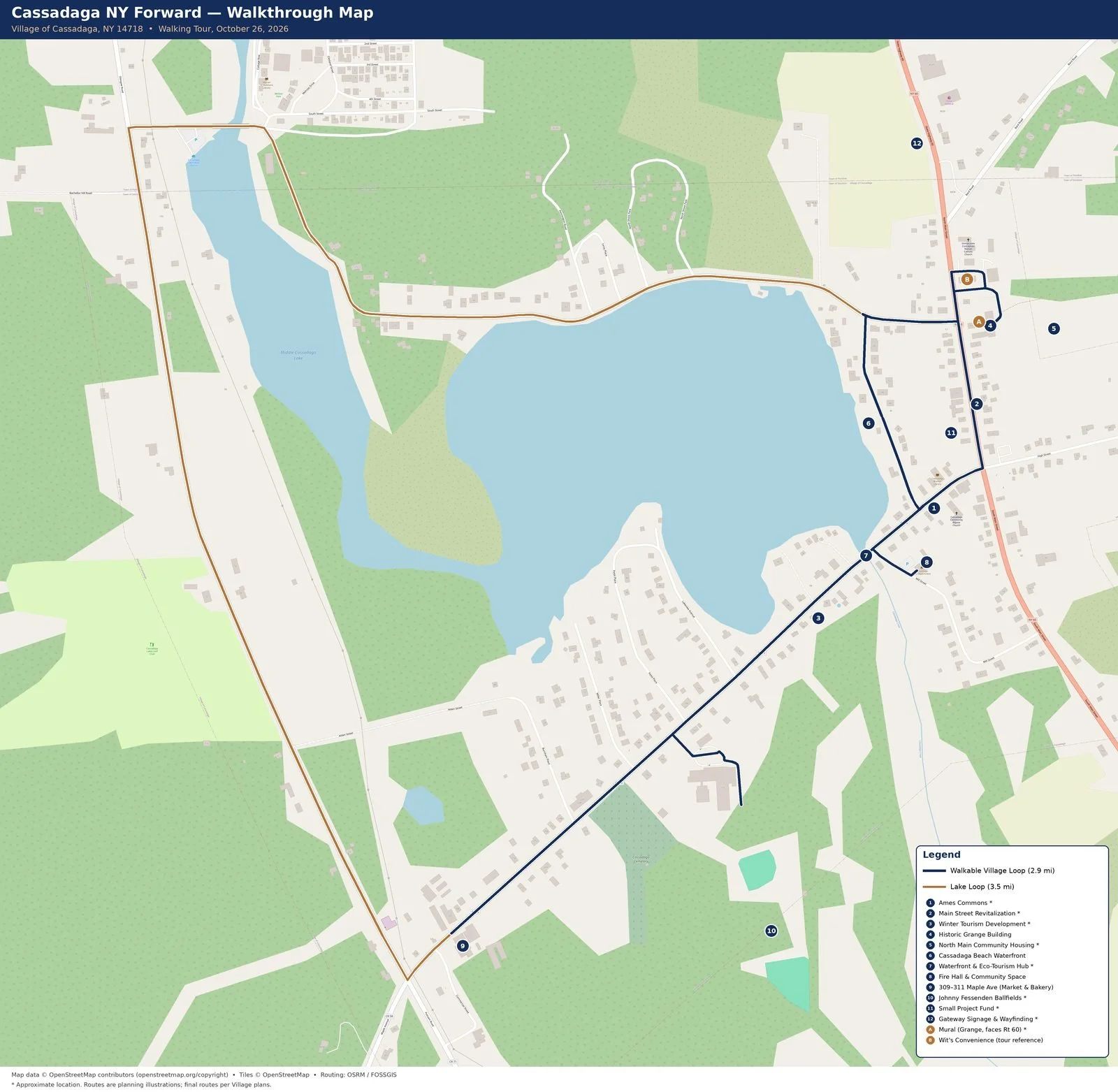 Corrected walkthrough map, October 21 — Main Street, Dale, Frisbee, Maple