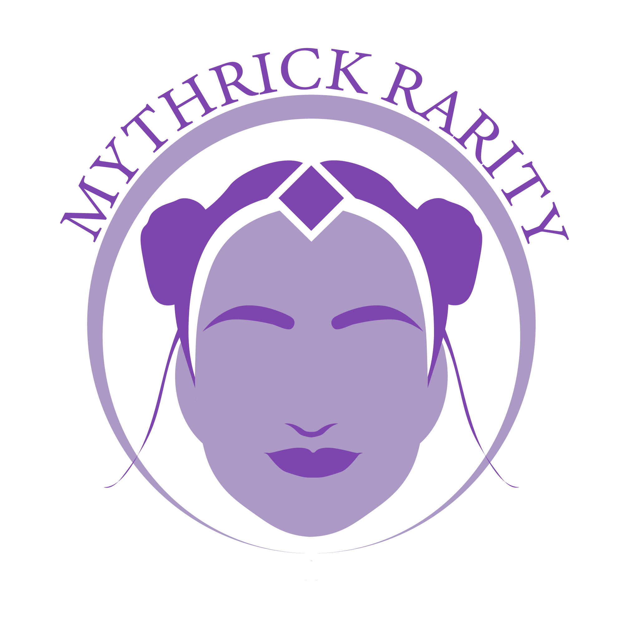 Stylized purple logo of a woman's face with hair and makeup, surrounded by circular text.