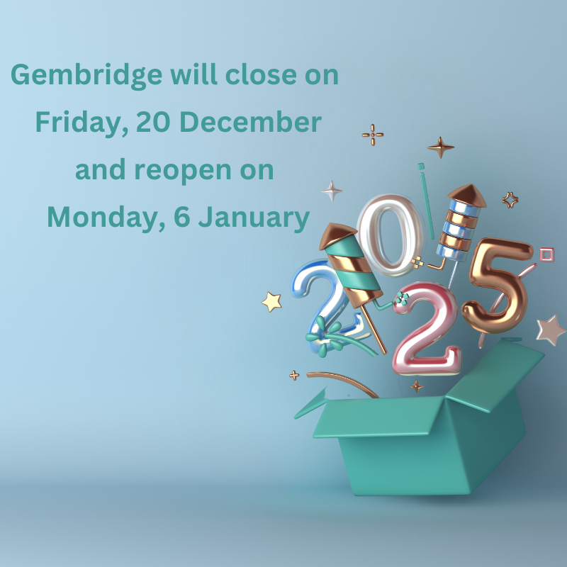 Gembridge will be closed 20 Dec - 6 Jan