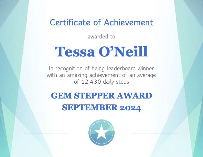 Tessa won the Gem Stepper Award