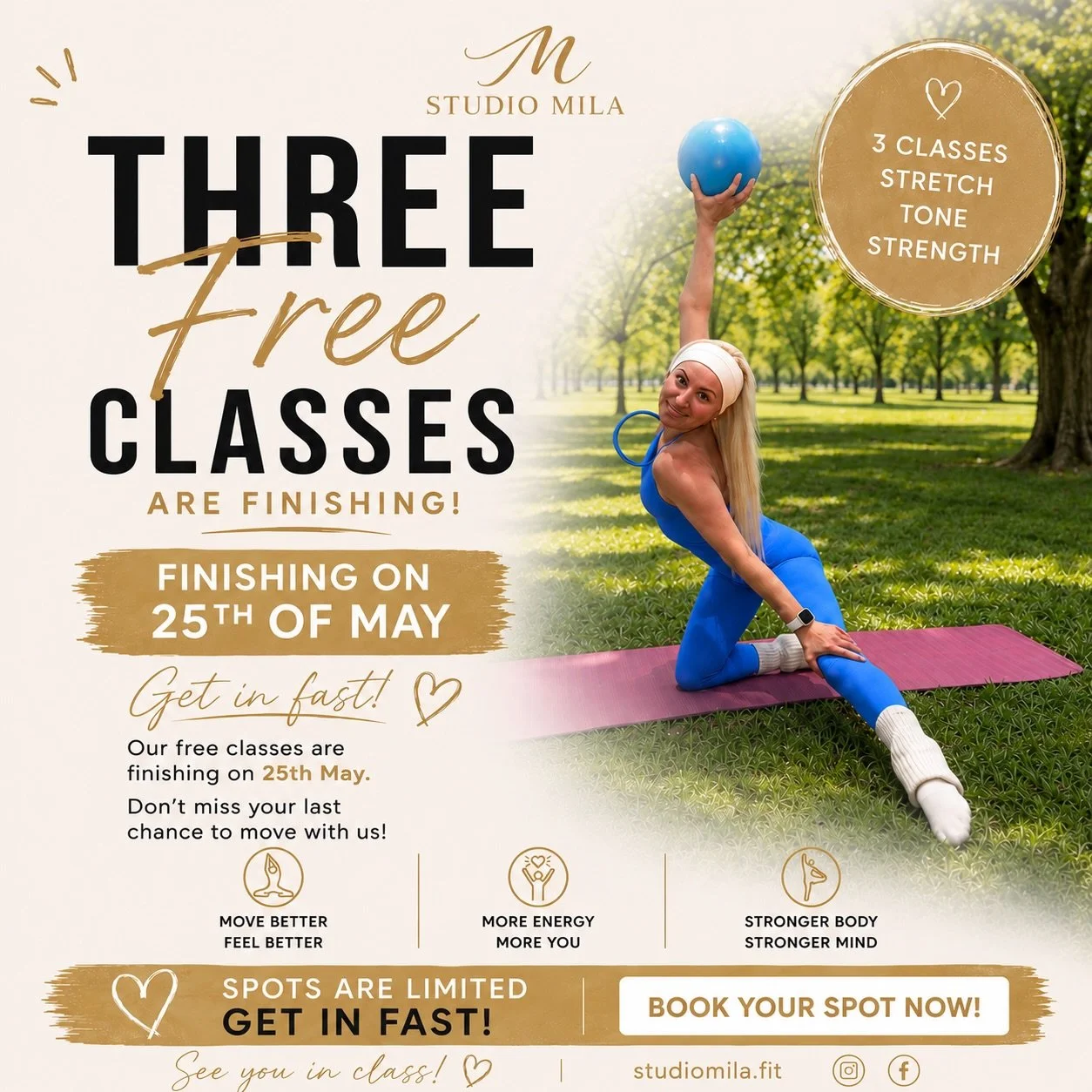 ⚠️ Our 3 FREE classes finish on May 25th and spots are now limited..
.
You don&rsquo;t need to &ldquo;get fit first.&rdquo;
You just need to start 💫

Our LIVE online classes are designed to help you move better, feel stronger, tone up and actually e