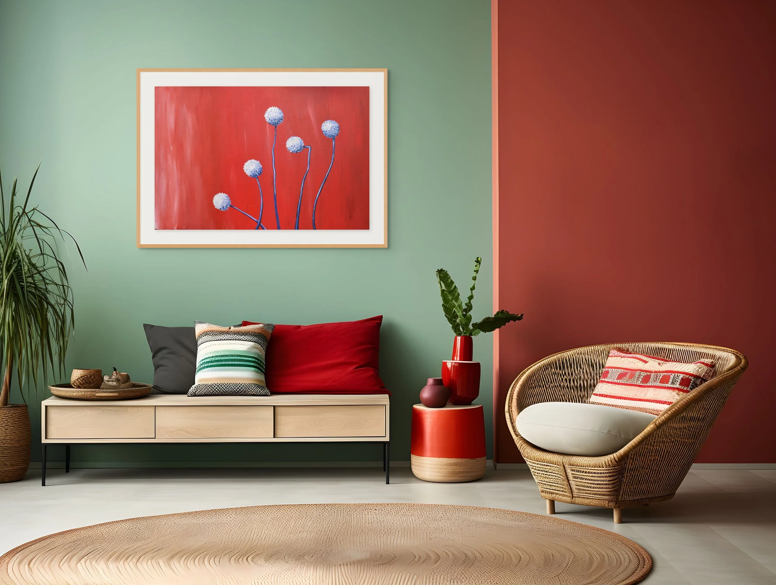 Bobbles on Red Print - Unframed