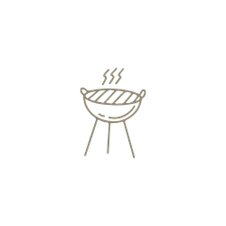 A charcoal grill with steam rising from it, displayed against a black background.