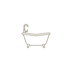 Outline drawing of a clawfoot bathtub with a faucet