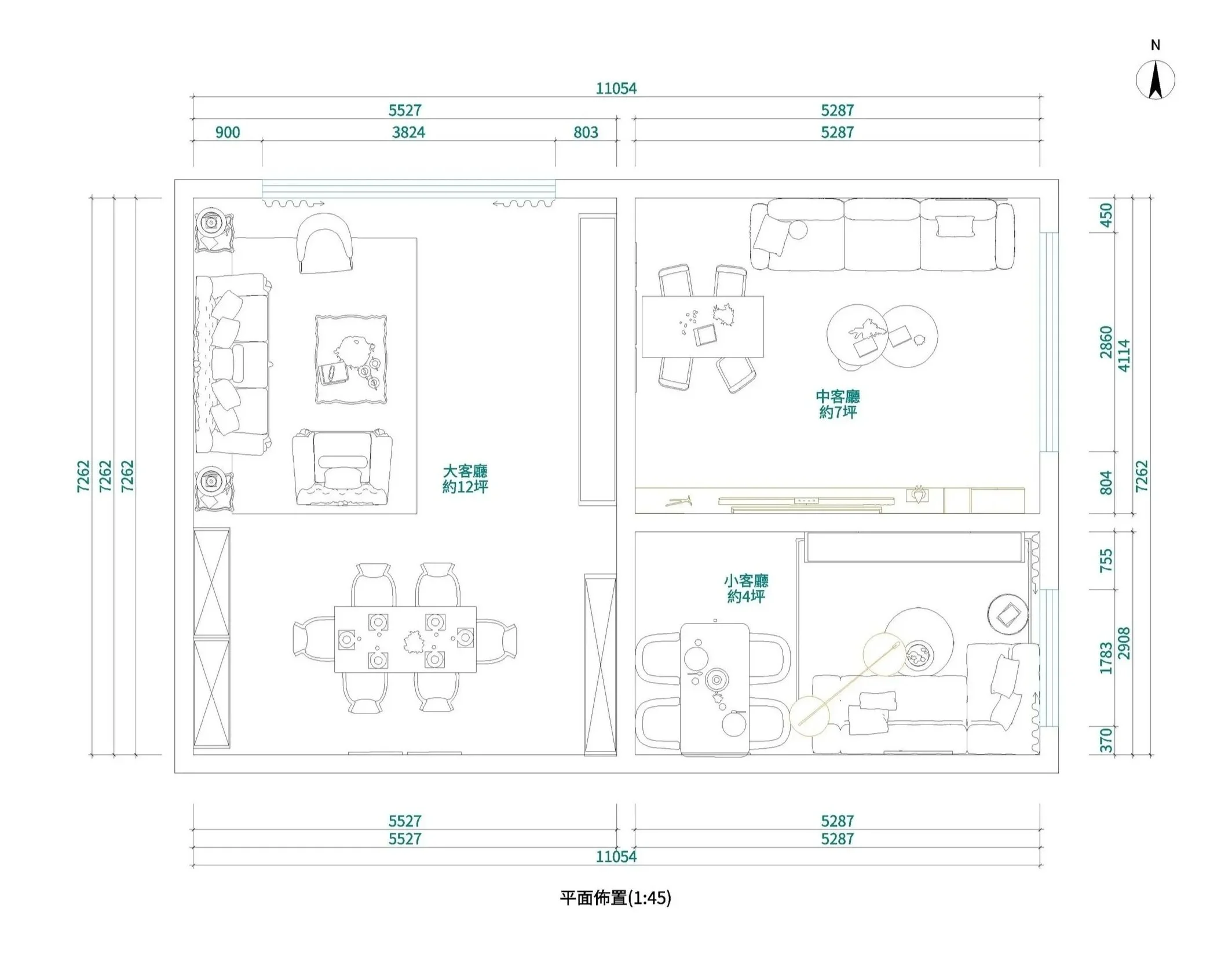 Architectural floor plan drawing with room layouts and measurements.